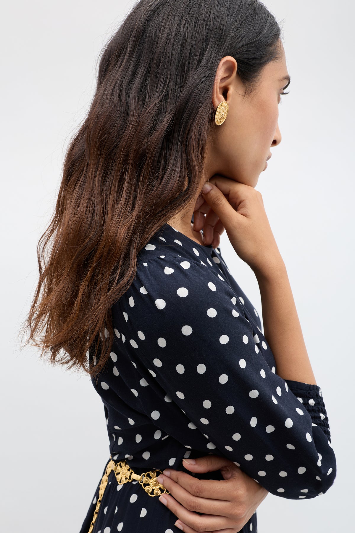 Kristen Midi Dress in Bohemia Spot Deep Navy | RIXO USA Kristen Midi Dress in Bohemia Spot Deep Navy | RIXO USA