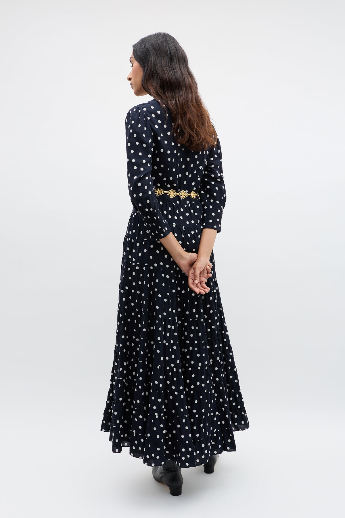 Kristen Midi Dress in Bohemia Spot Deep Navy | RIXO USA Kristen Midi Dress in Bohemia Spot Deep Navy | RIXO USA