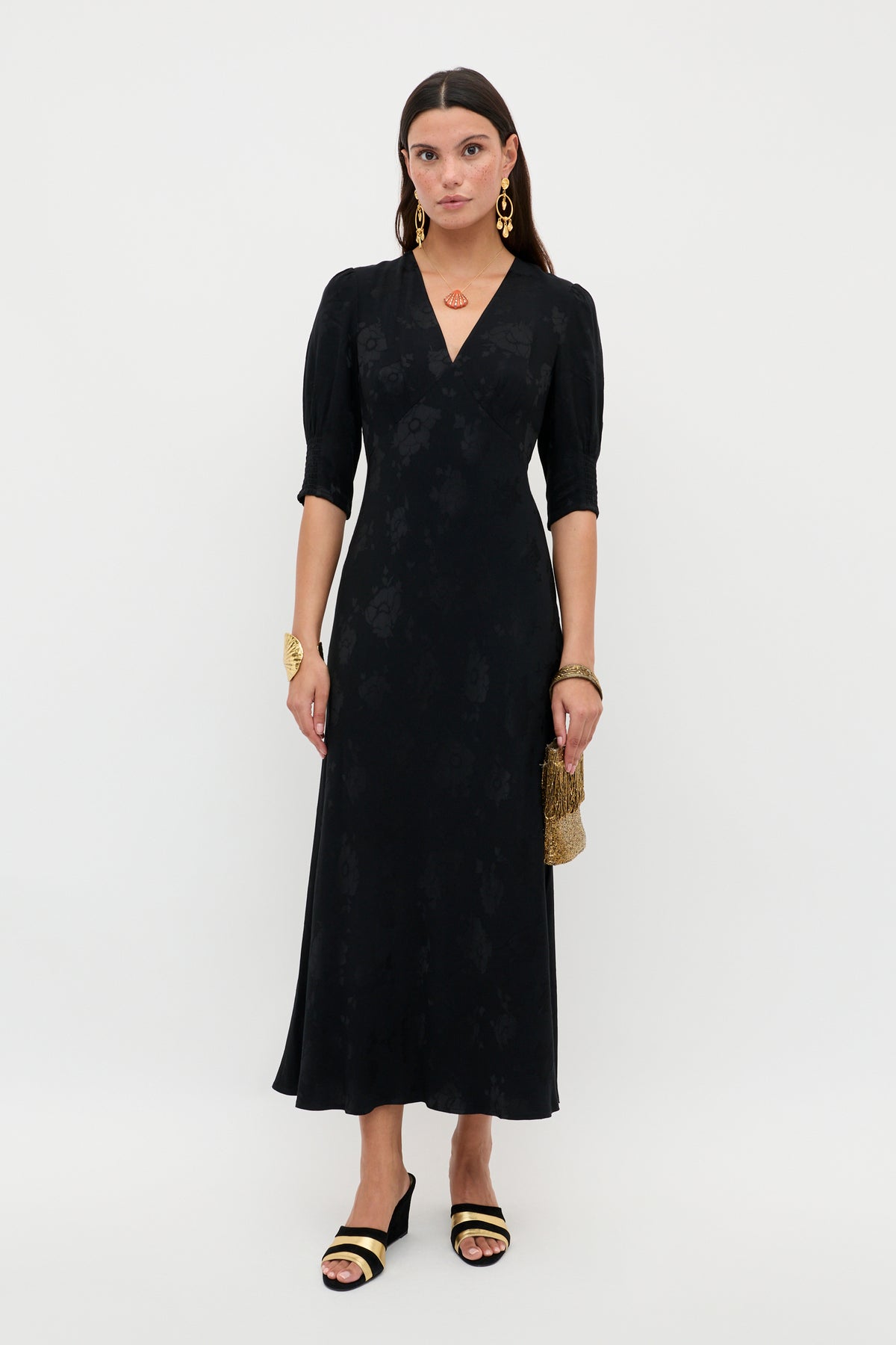 Zadie Jacquard Midi Dress in Black Poppy Jacquard