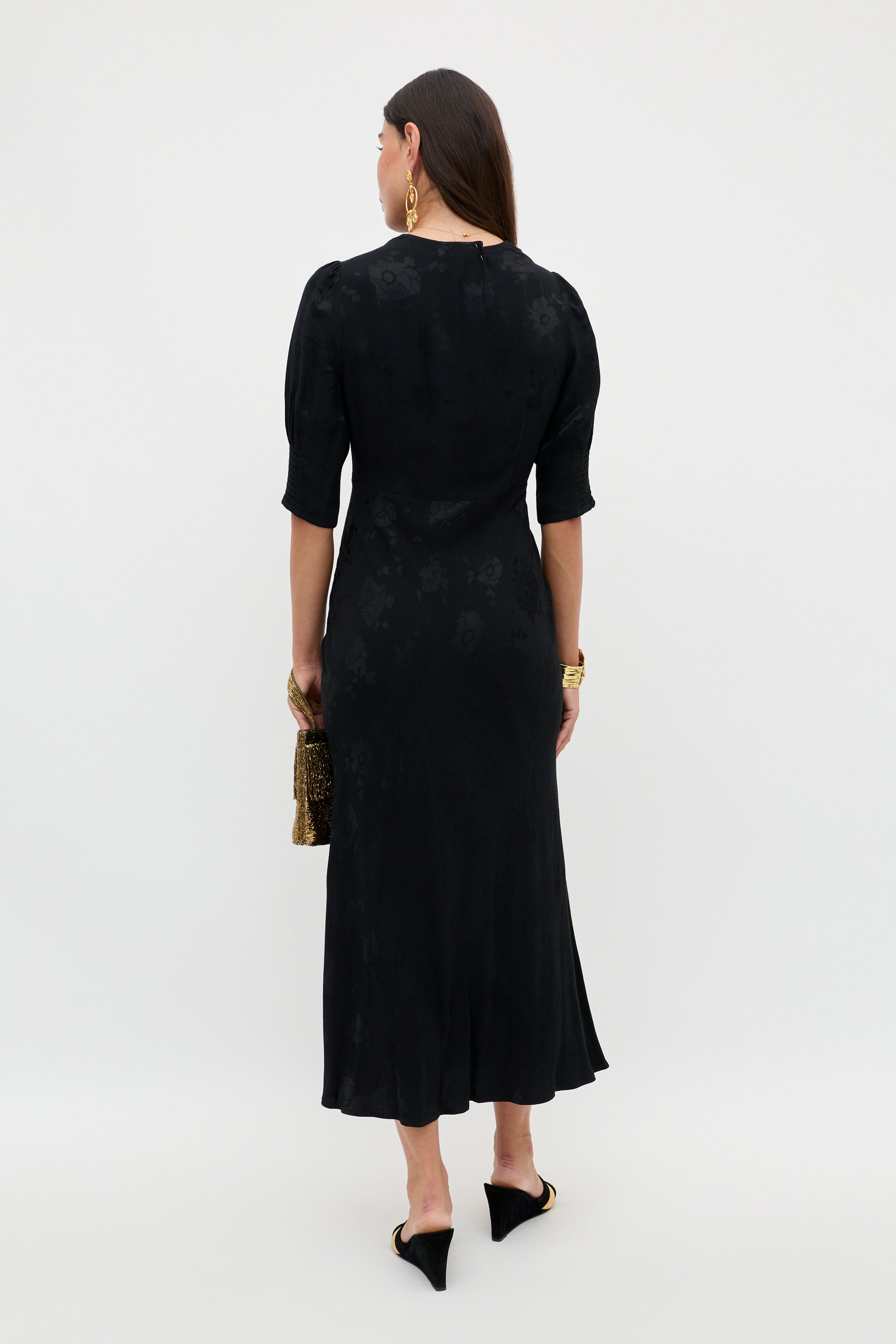 Zadie Jacquard Midi Dress in Black Poppy Jacquard