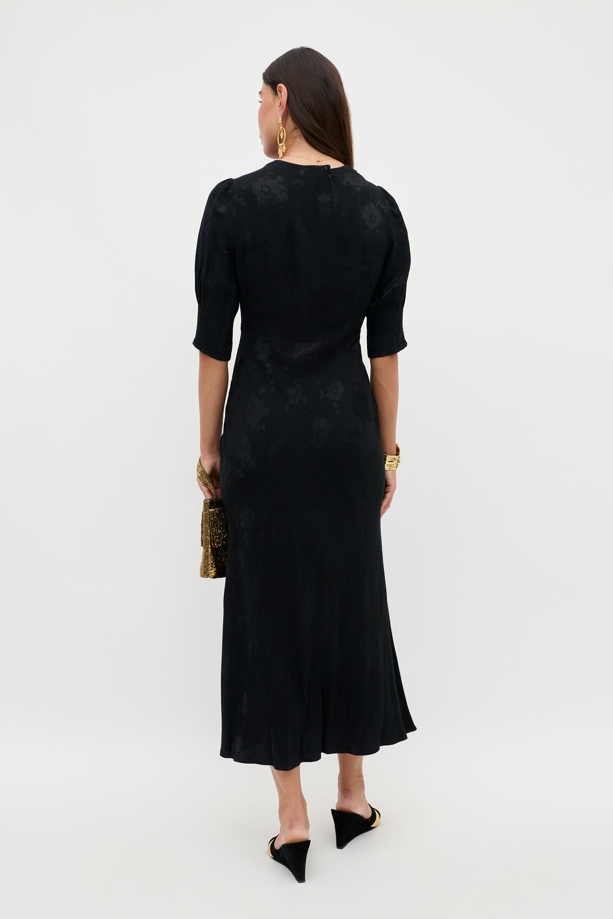 Zadie Jacquard Midi Dress in Black Poppy Jacquard Zadie Jacquard Midi Dress in Black Poppy Jacquard