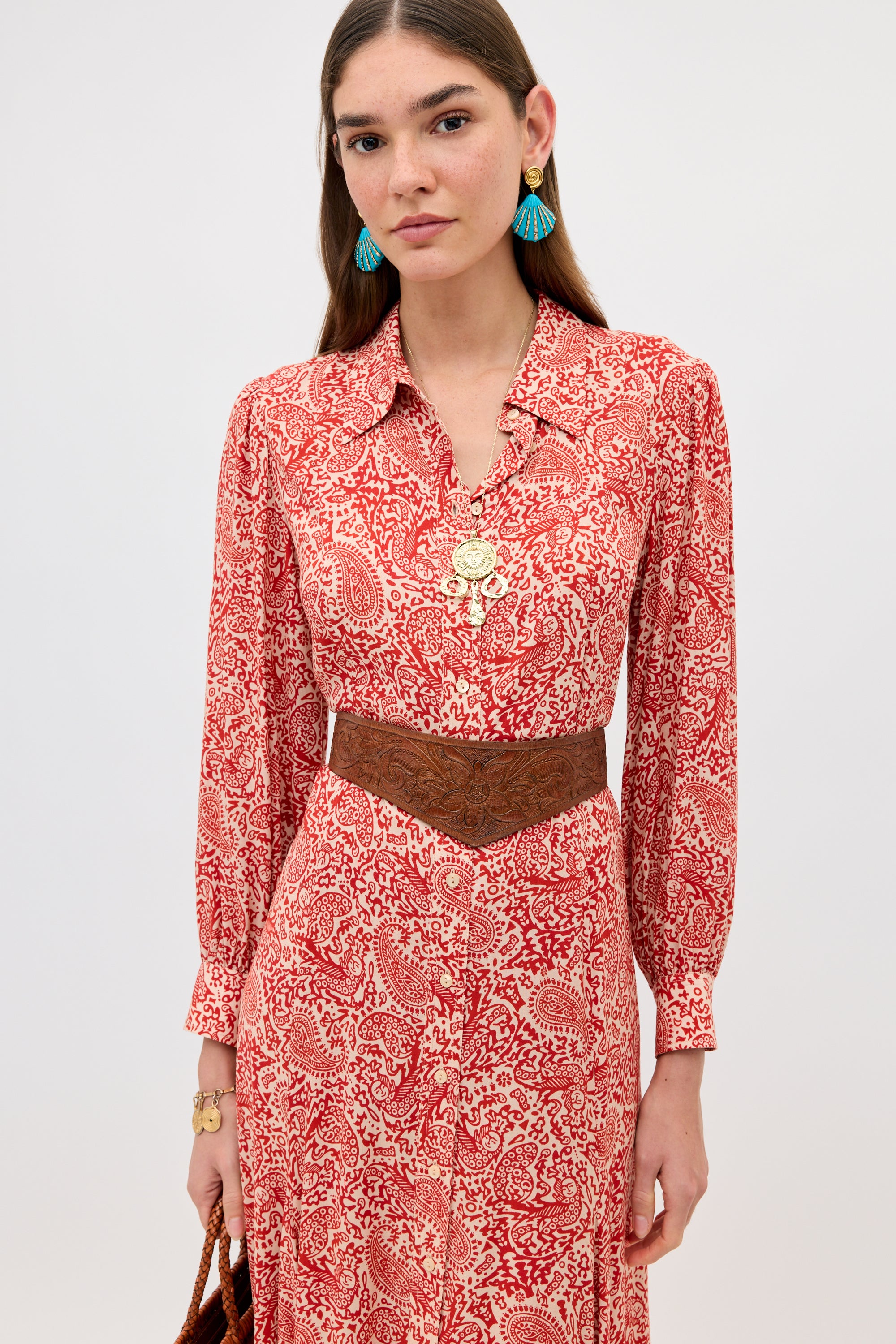 Maddison Dress in Woodcut Gremlin Red | RIXO USA ⋆