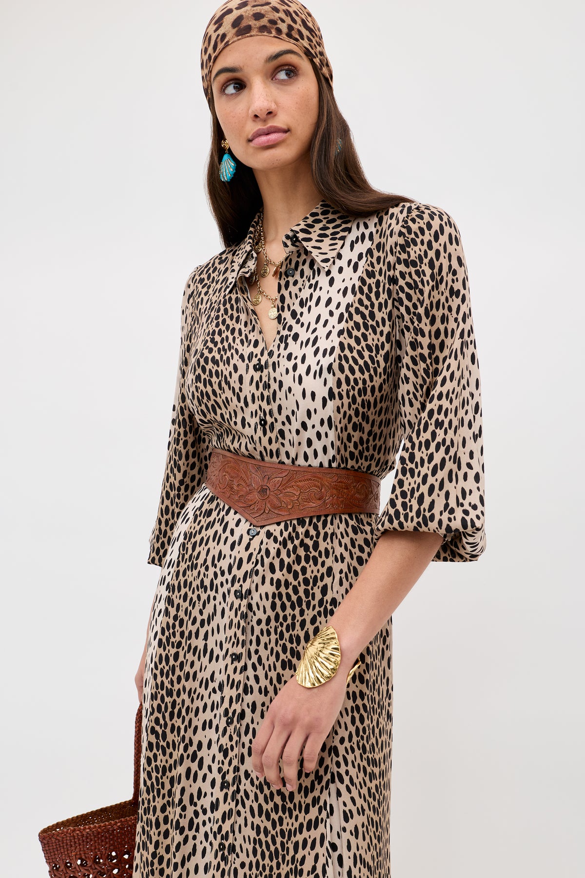 Maddison Shirt Dress in Brown Antelope Spot Black | RIXO USA Maddison Shirt Dress in Brown Antelope Spot Black | RIXO USA