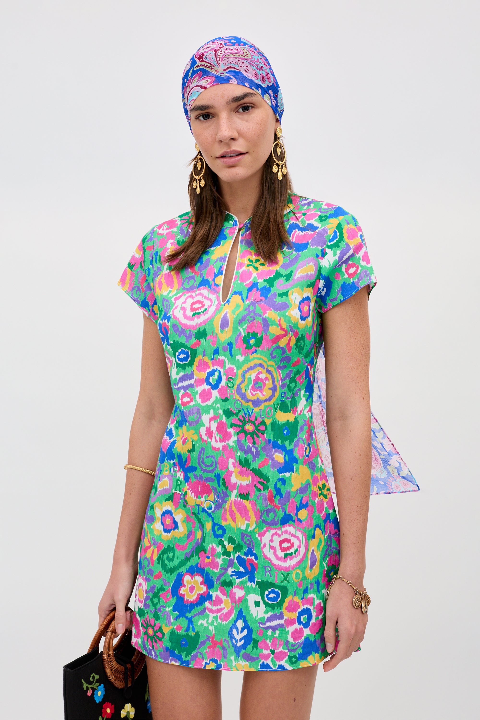 Lolita Linen-Cotton Blend Mini Dress in Ikat Bloom Green | RIXO USA ⋆