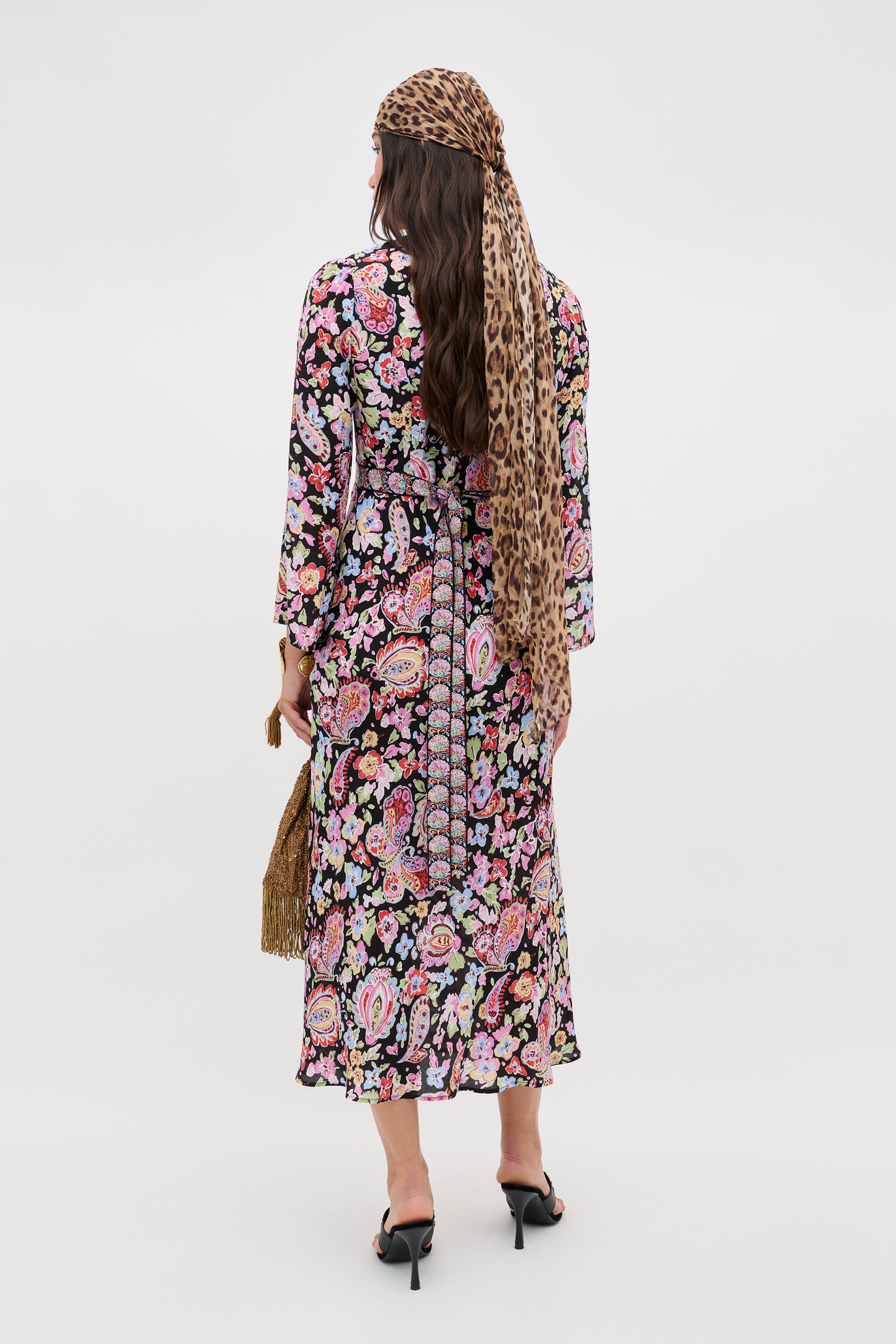 Tania Silk Midi Dress in Multi Cara Floral Black | RIXO USA ⋆
