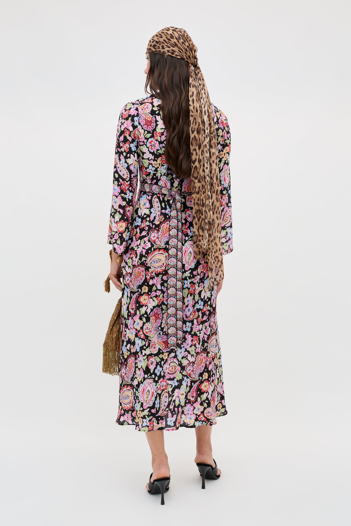 black dress with tan heels Tania Silk Midi Dress in Multi Cara Floral Black
