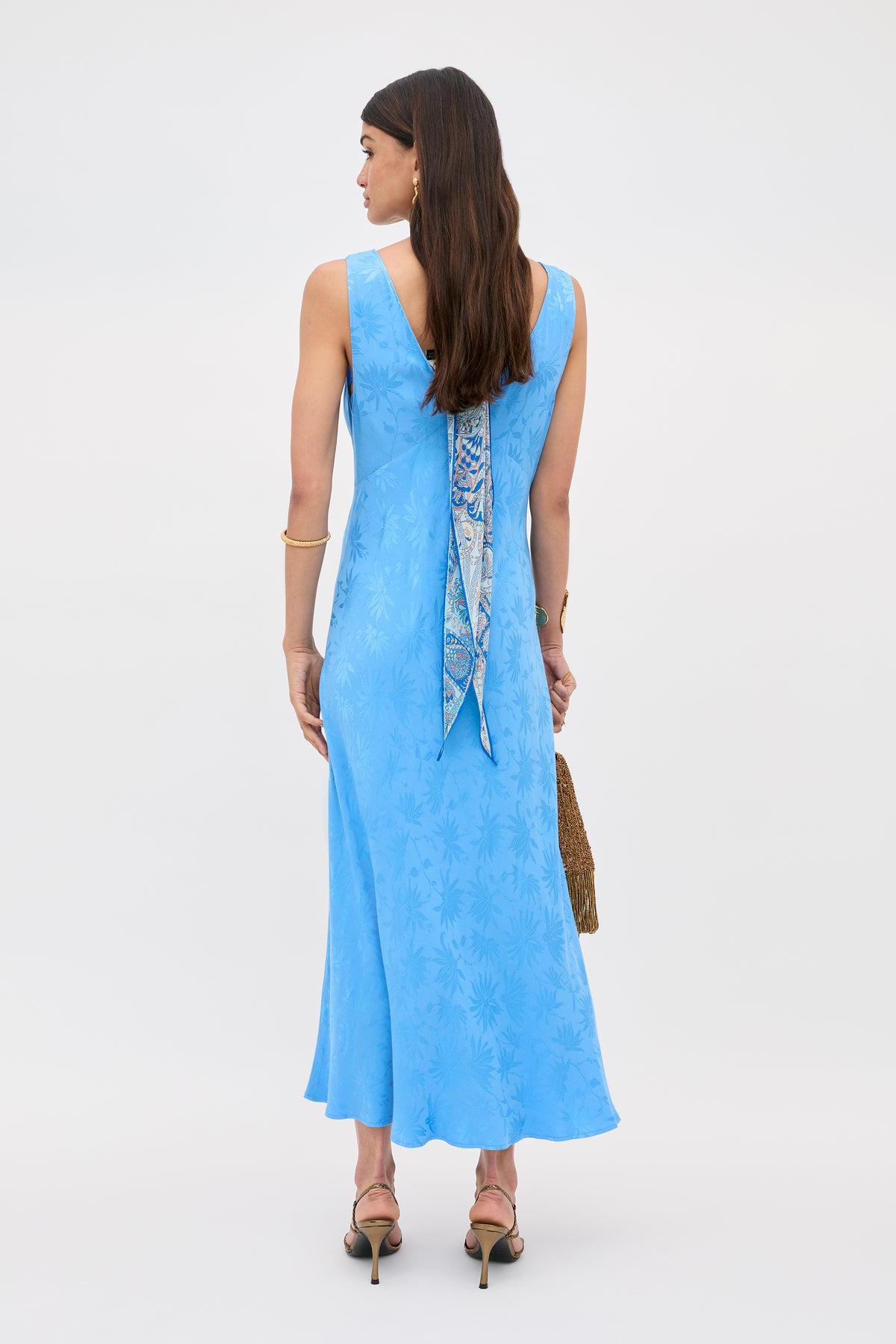 Sandrine Jacquard Midi Dress in Daisy Jacquard Blue | RIXO USA Sandrine Jacquard Midi Dress in Daisy Jacquard Blue | RIXO USA