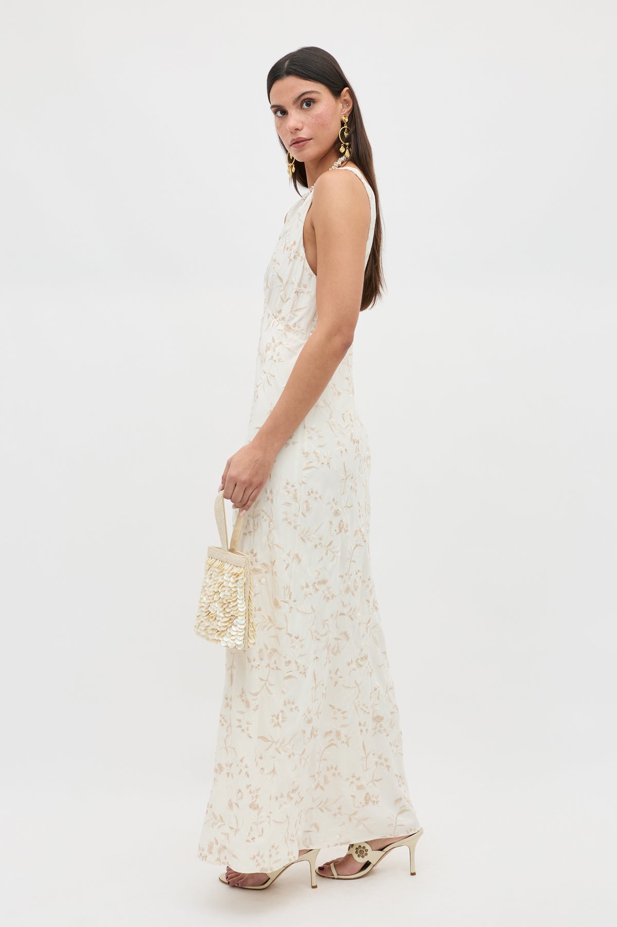Fawn Embroidered Midi Dress in Ivory Botanical Embroidery Pearl | RIXO USA Fawn Embroidered Midi Dress in Ivory Botanical Embroidery Pearl | RIXO USA