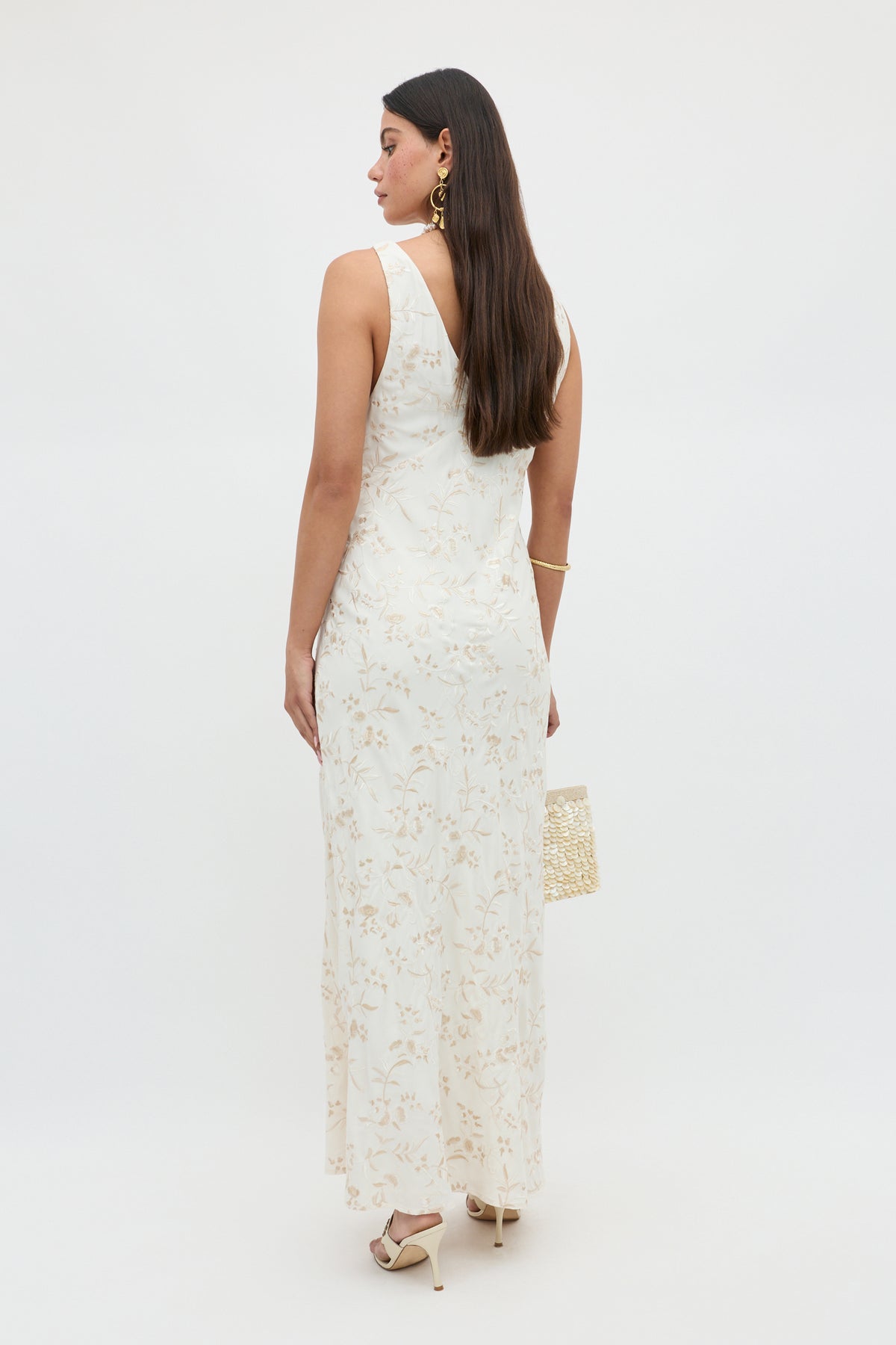 Fawn Embroidered Midi Dress in Ivory Botanical Embroidery Pearl | RIXO USA Fawn Embroidered Midi Dress in Ivory Botanical Embroidery Pearl | RIXO USA