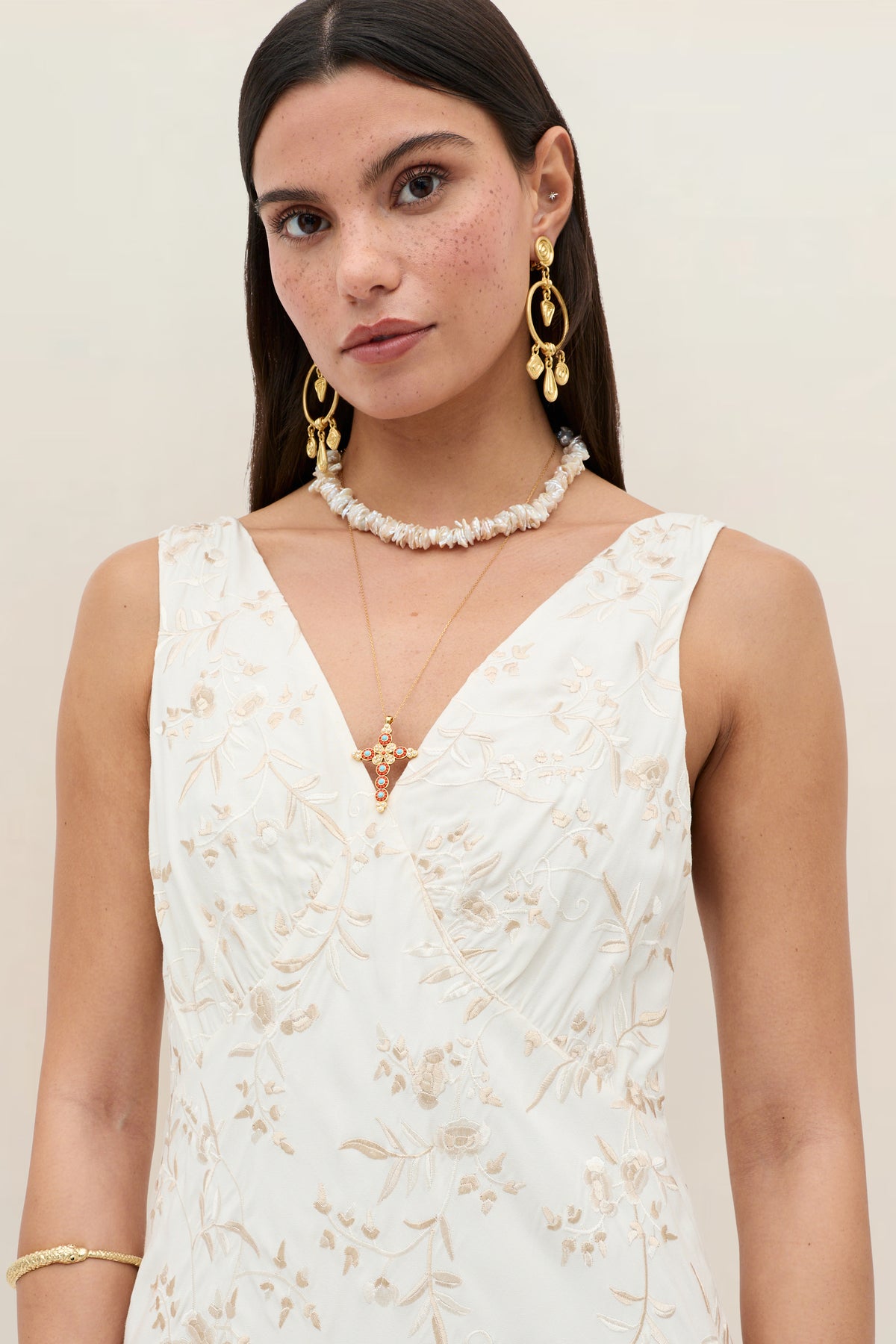 fawn embroidered eyelet midi dress Fawn Embroidered Midi Dress in Ivory Botanical Embroidery Pearl