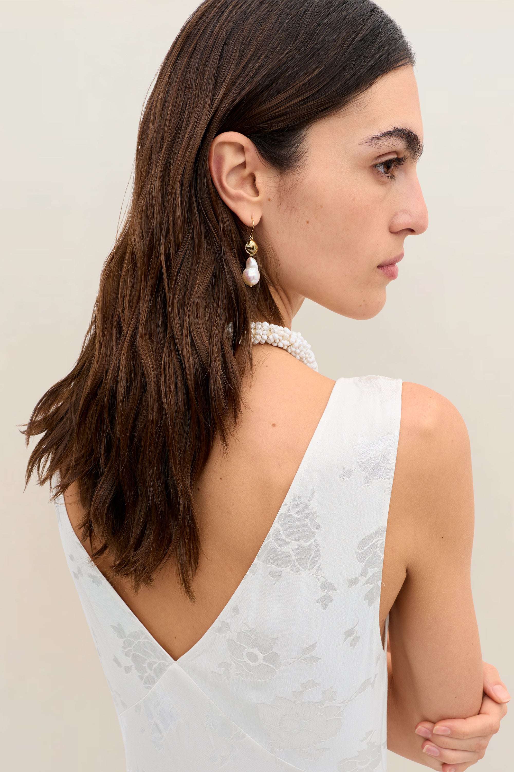 Sandrine Jacquard Midi Dress in Ivory Poppy Jacquard Champagne