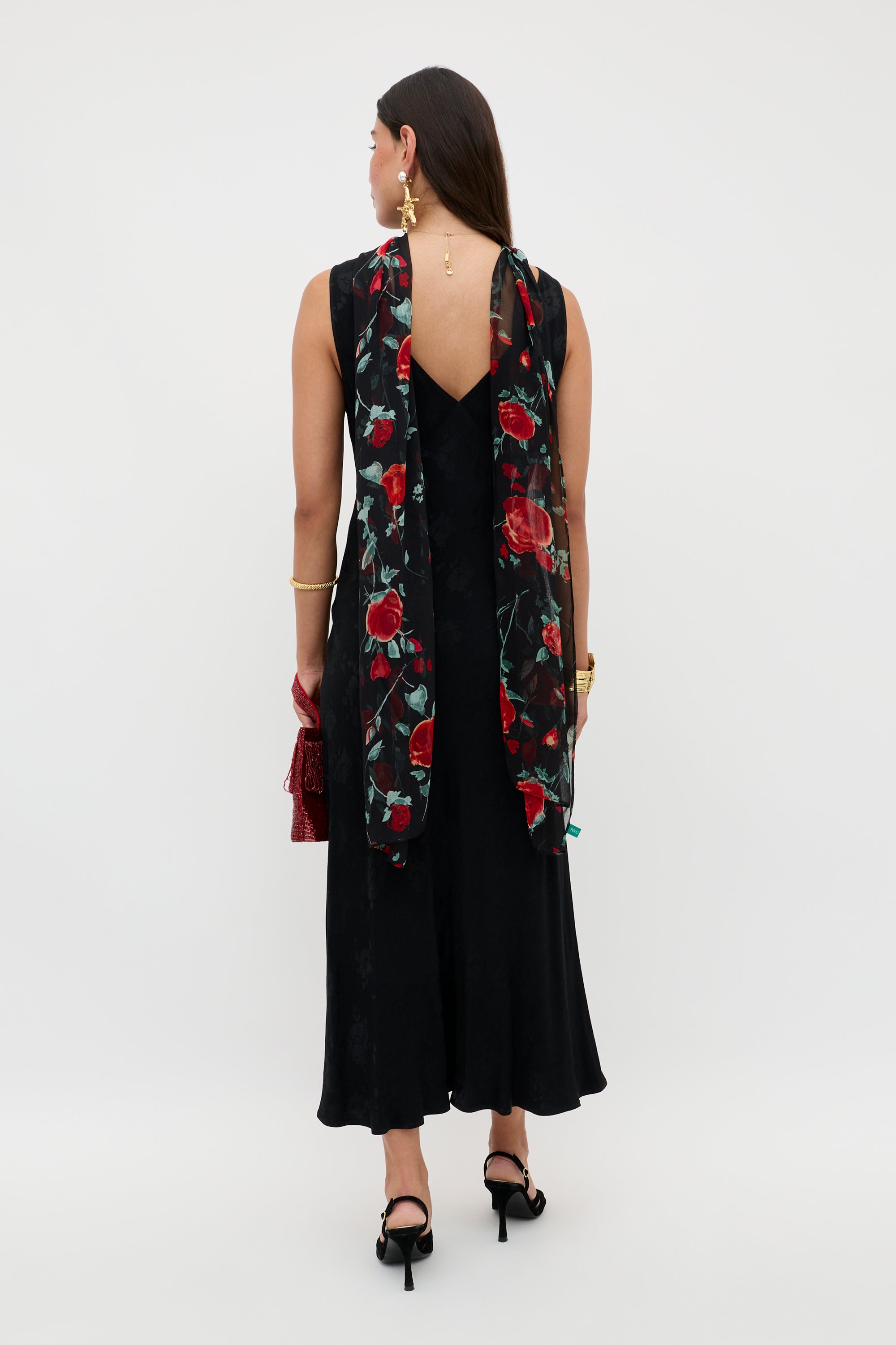 Sandrine Midi Dress in Black Poppy Jacquard