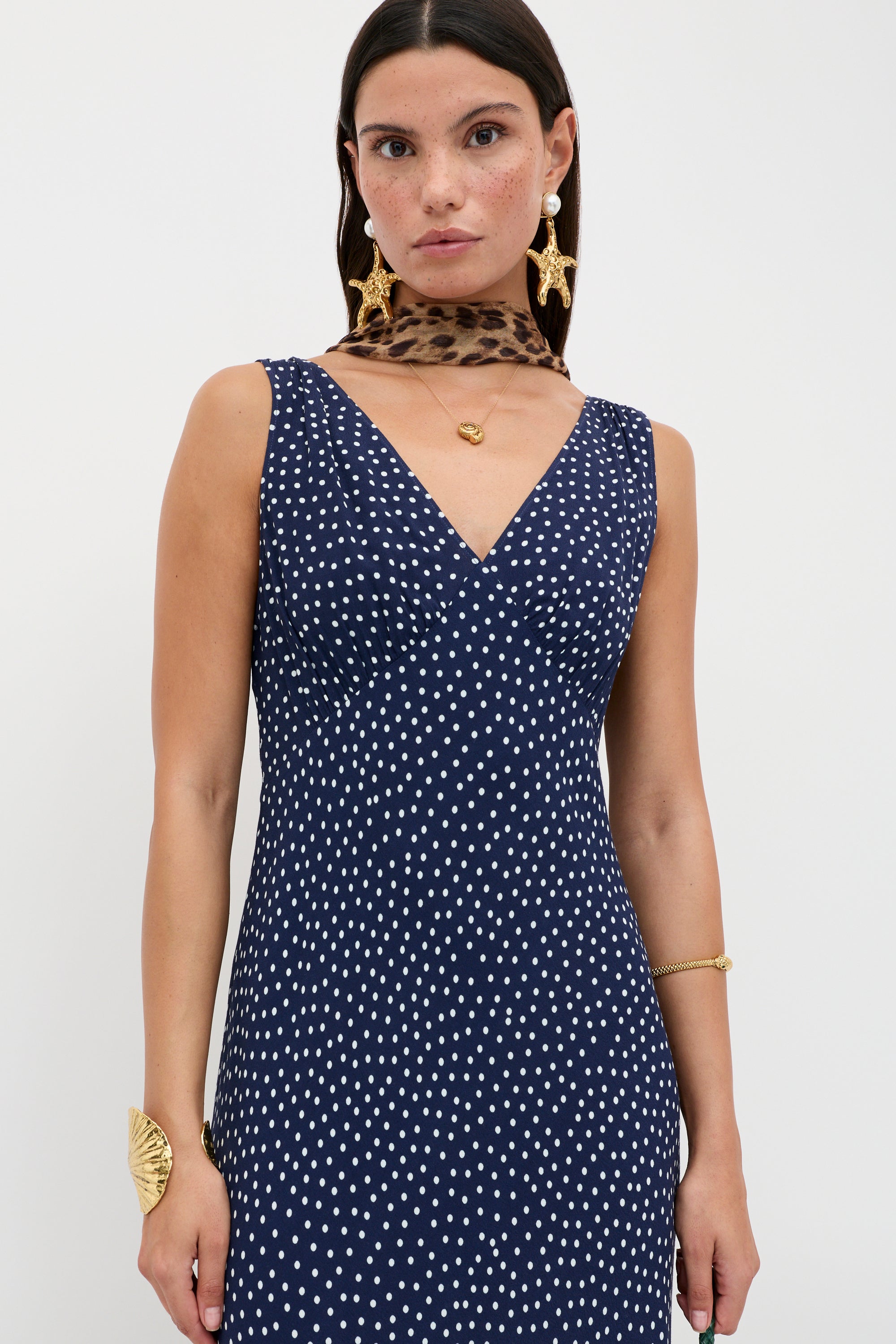 Sandrine Midi Dress in Mini Navy Polka Dot