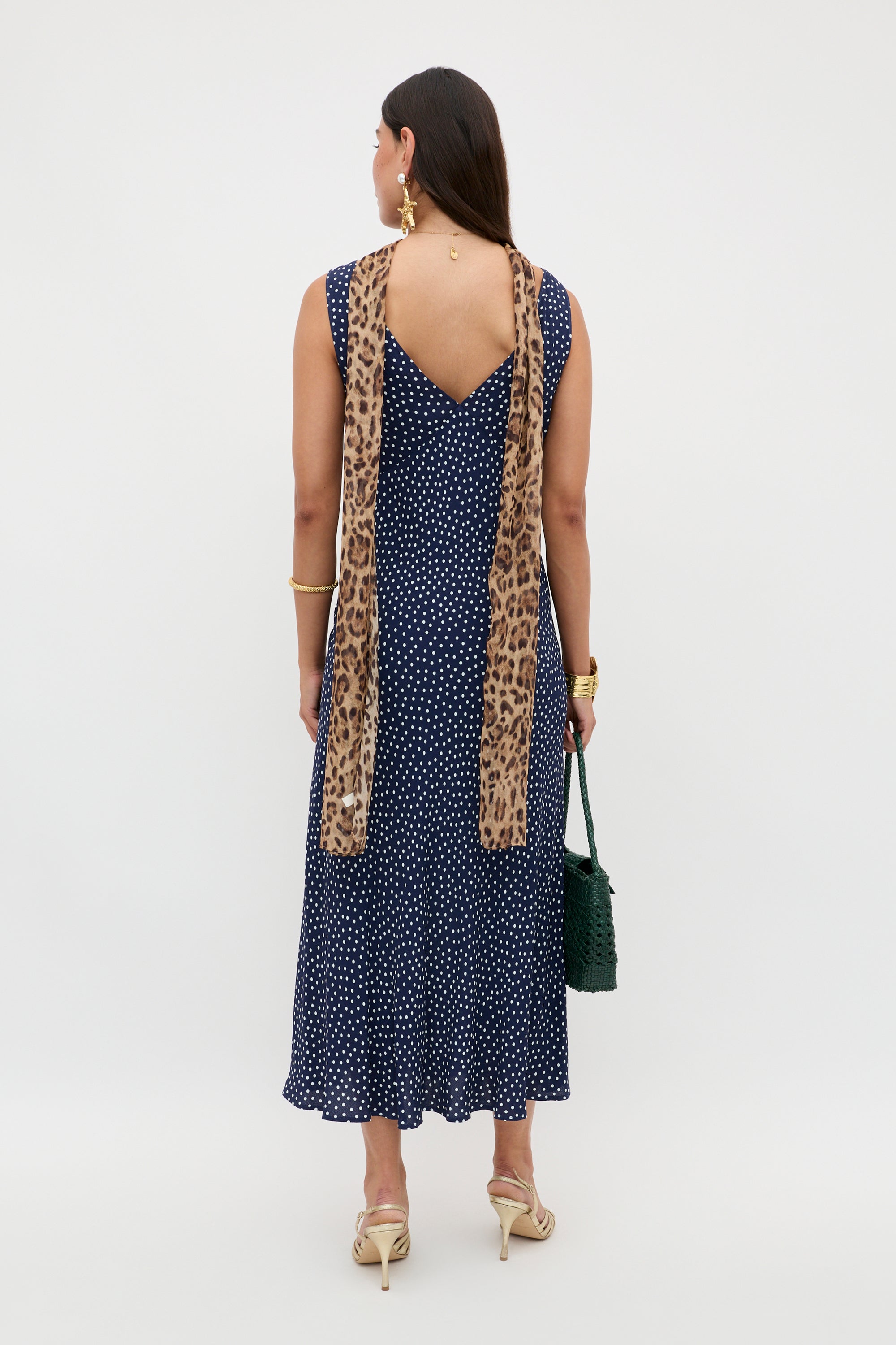 Sandrine Midi Dress in Mini Navy Polka Dot