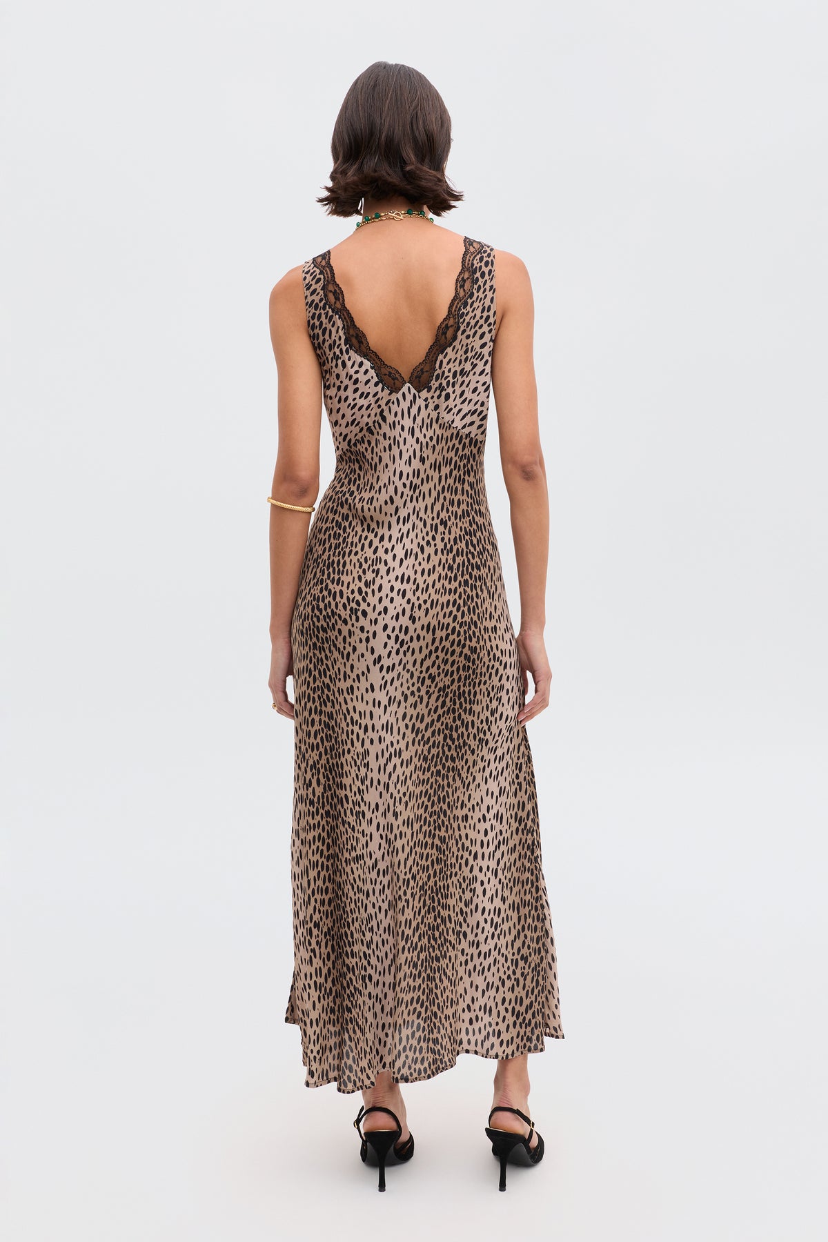 Sandrine Midi Dress in Brown Antelope Spot Black | RIXO USA Sandrine Midi Dress in Brown Antelope Spot Black | RIXO USA