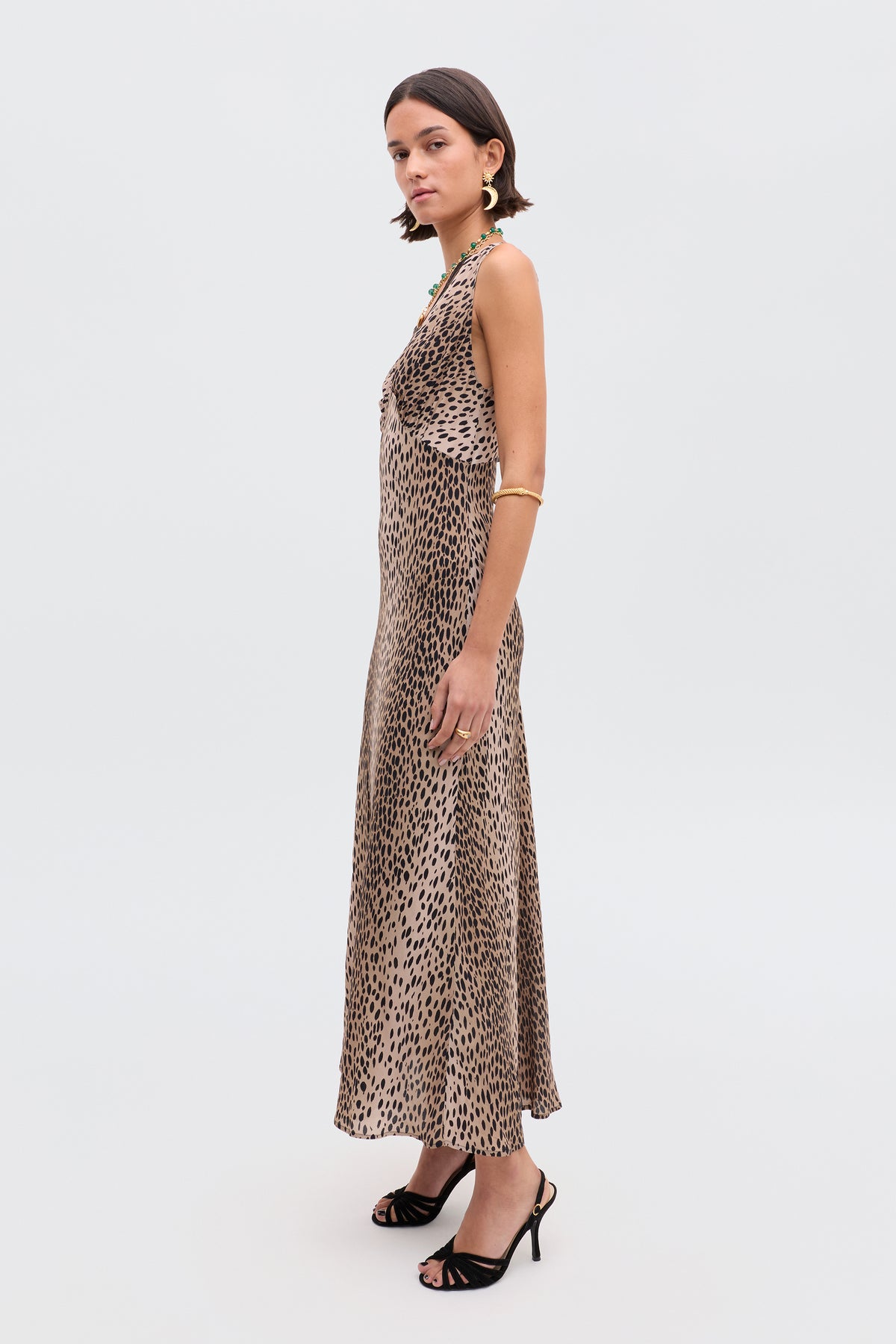 Sandrine Midi Dress in Brown Antelope Spot Black | RIXO Worldwide Sandrine Midi Dress in Brown Antelope Spot Black | RIXO Worldwide