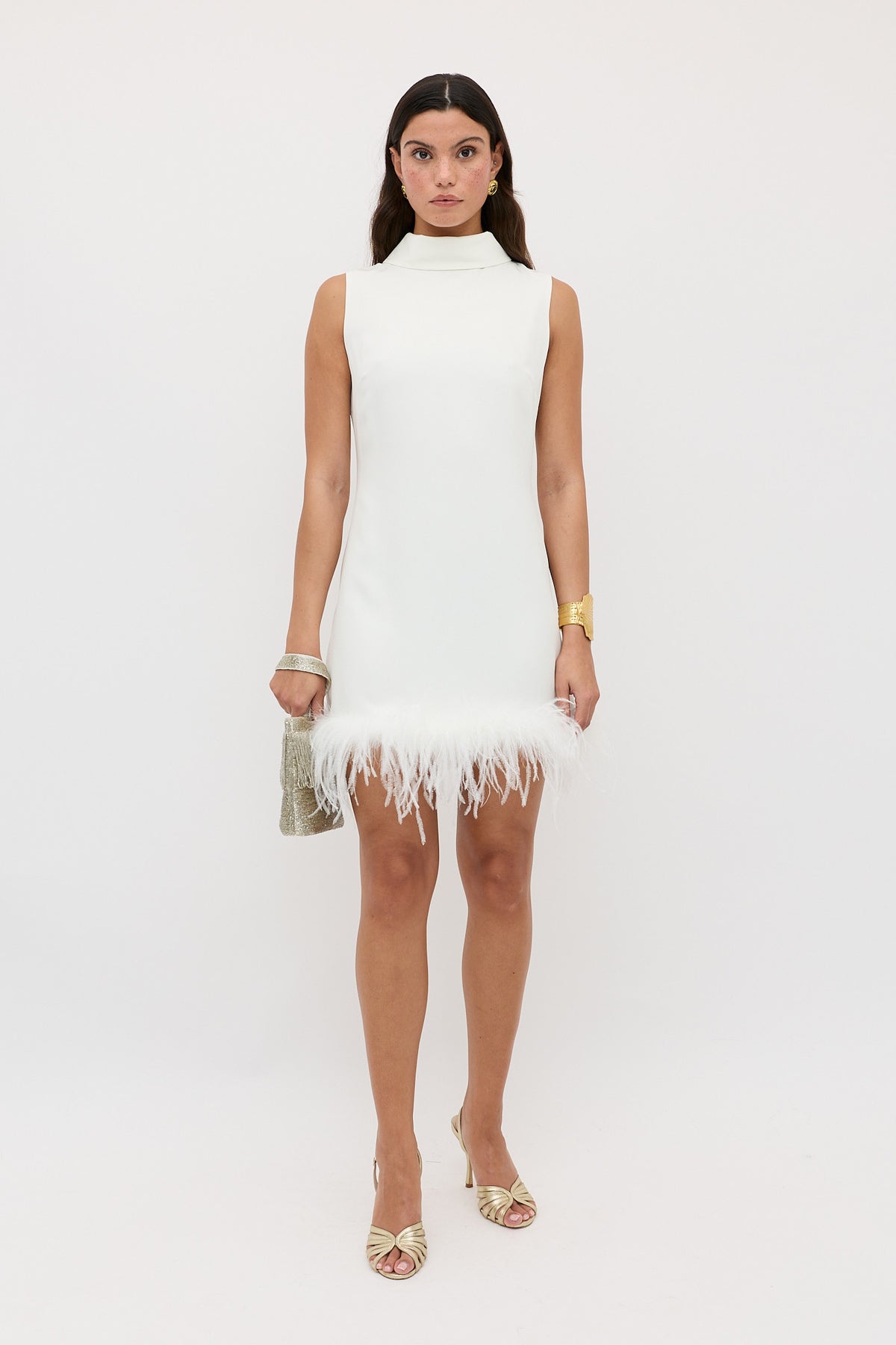 Candice Silk Mini Dress in Ivory Satin Back Silk Crepe | RIXO USA Candice Silk Mini Dress in Ivory Satin Back Silk Crepe | RIXO USA