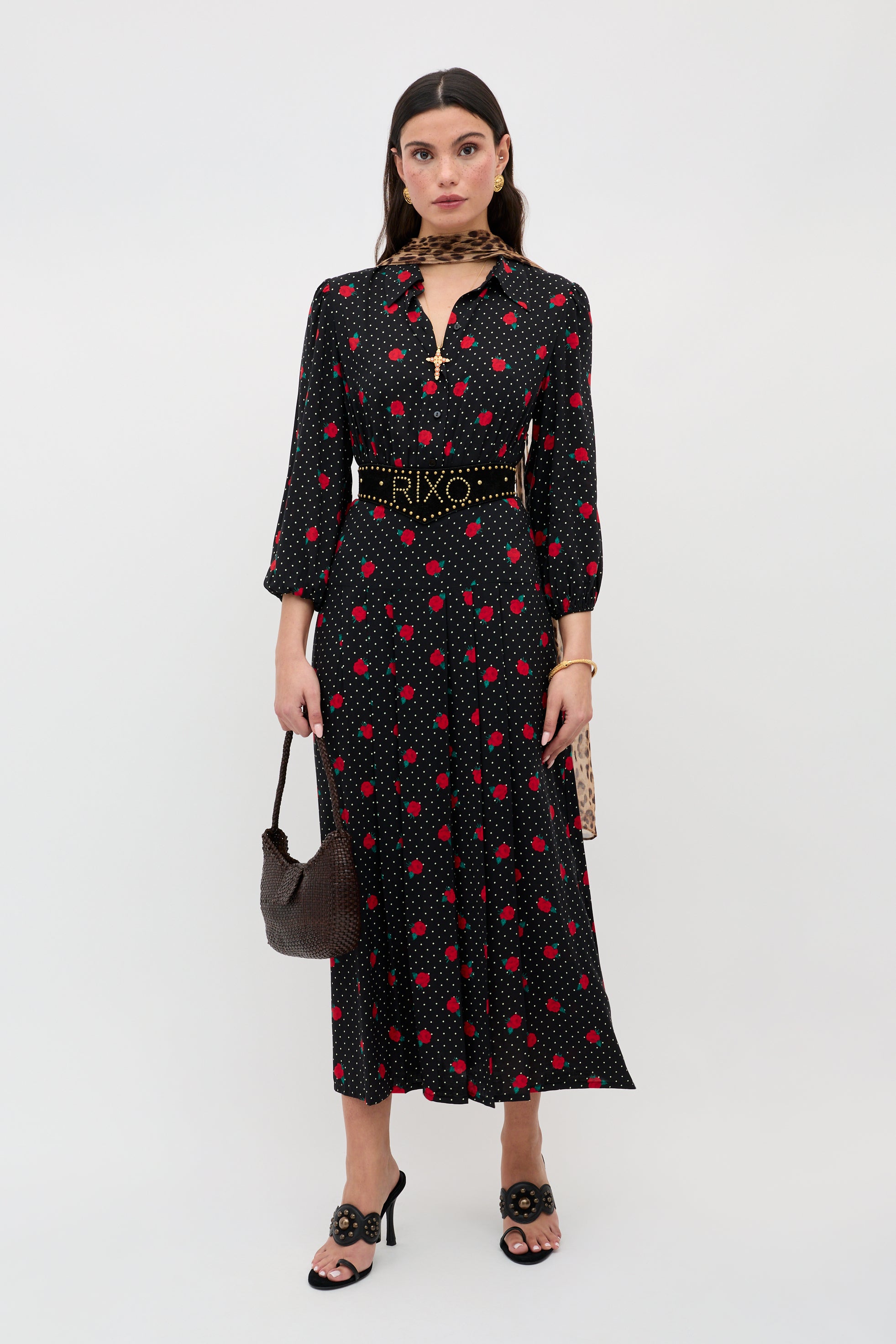 Izzy Shirt Dress in Rose Spot Black | RIXO USA ⋆