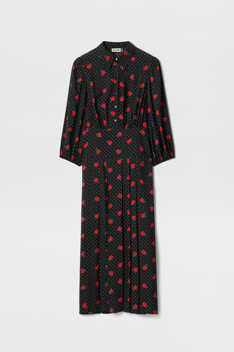 rixo izzy shirt dress Izzy Shirt Dress in Brown Antelope Spot Jacquard Black