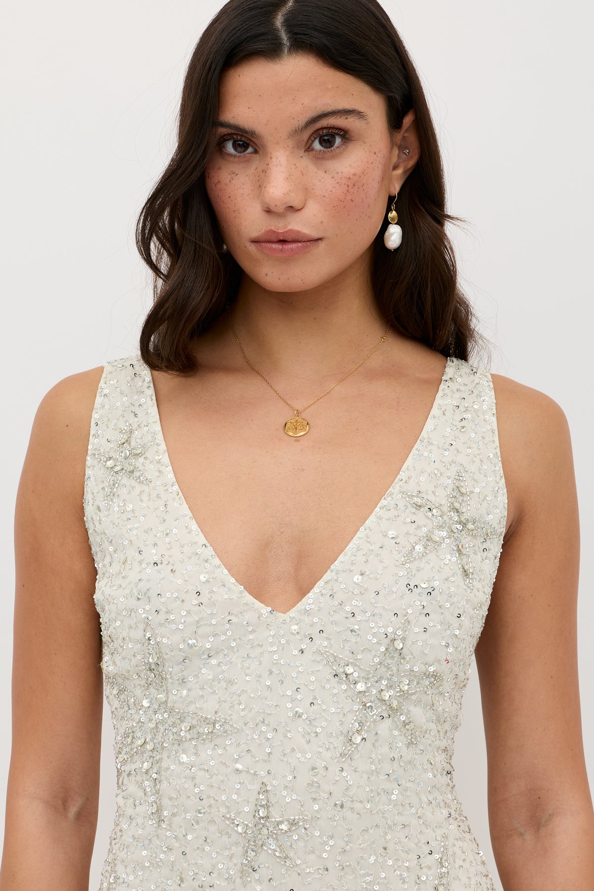 Christabel Embellished Mini Dress in Ivory Starfish Embellishment Pearl | RIXO USA Christabel Embellished Mini Dress in Ivory Starfish Embellishment Pearl | RIXO USA