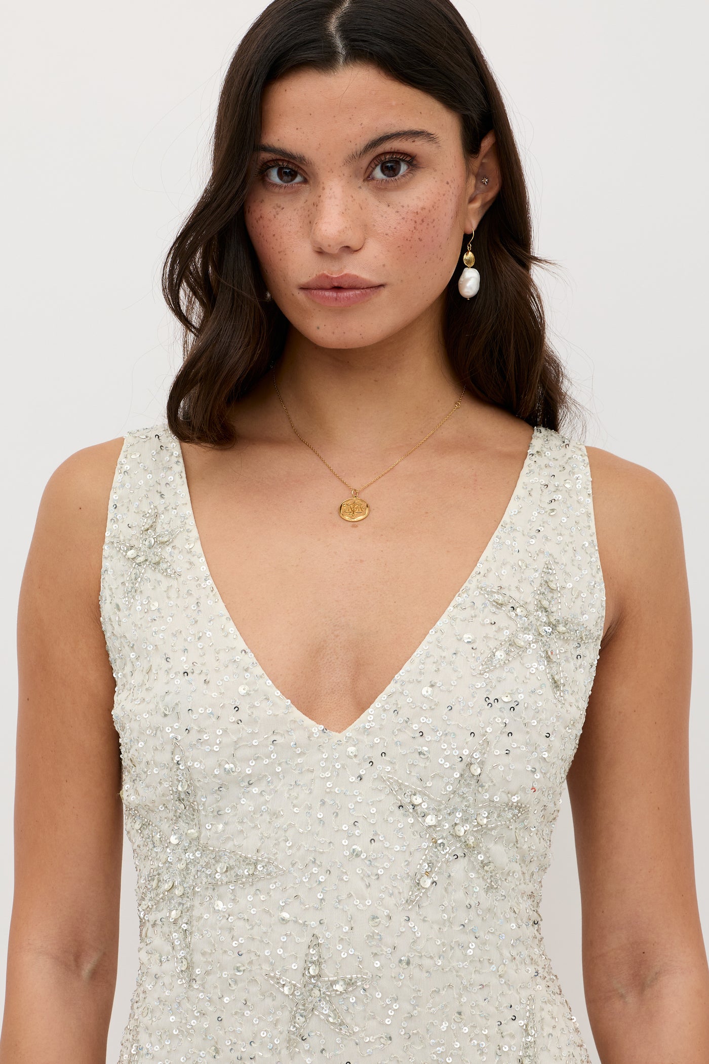 Christabel Embellished Mini Dress in Ivory Starfish Embellishment Pearl
