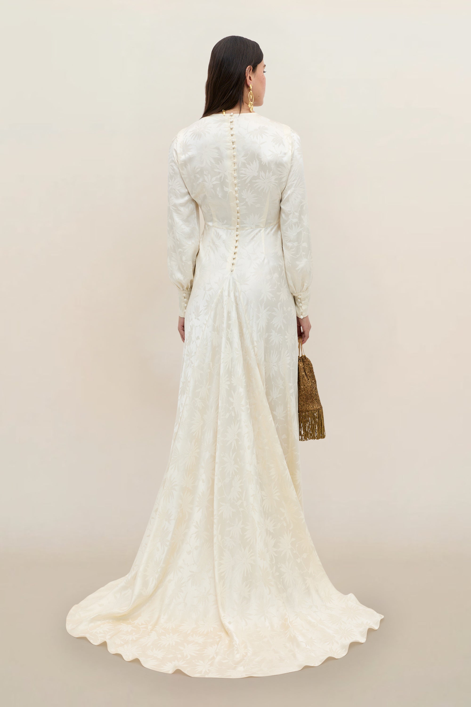 〈新品未着用〉JACQUARD HEPBURN DRESS IVORY Clementine Silk Jacquard Gown in Ivory Daisy Jacquard Champagne