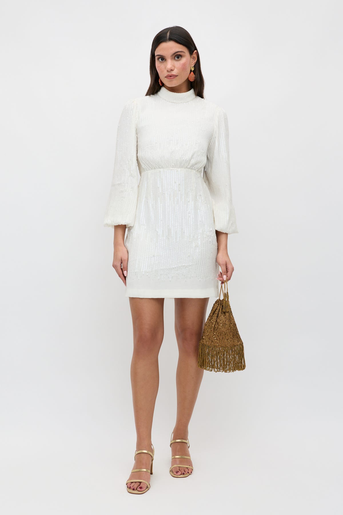 lara design dress Sequinned Mini in Ivory Sequin One of our best Size:36 Regular & any size pants (add Size in payment comment section) Short Sleeve Button Down revolve maxi dress