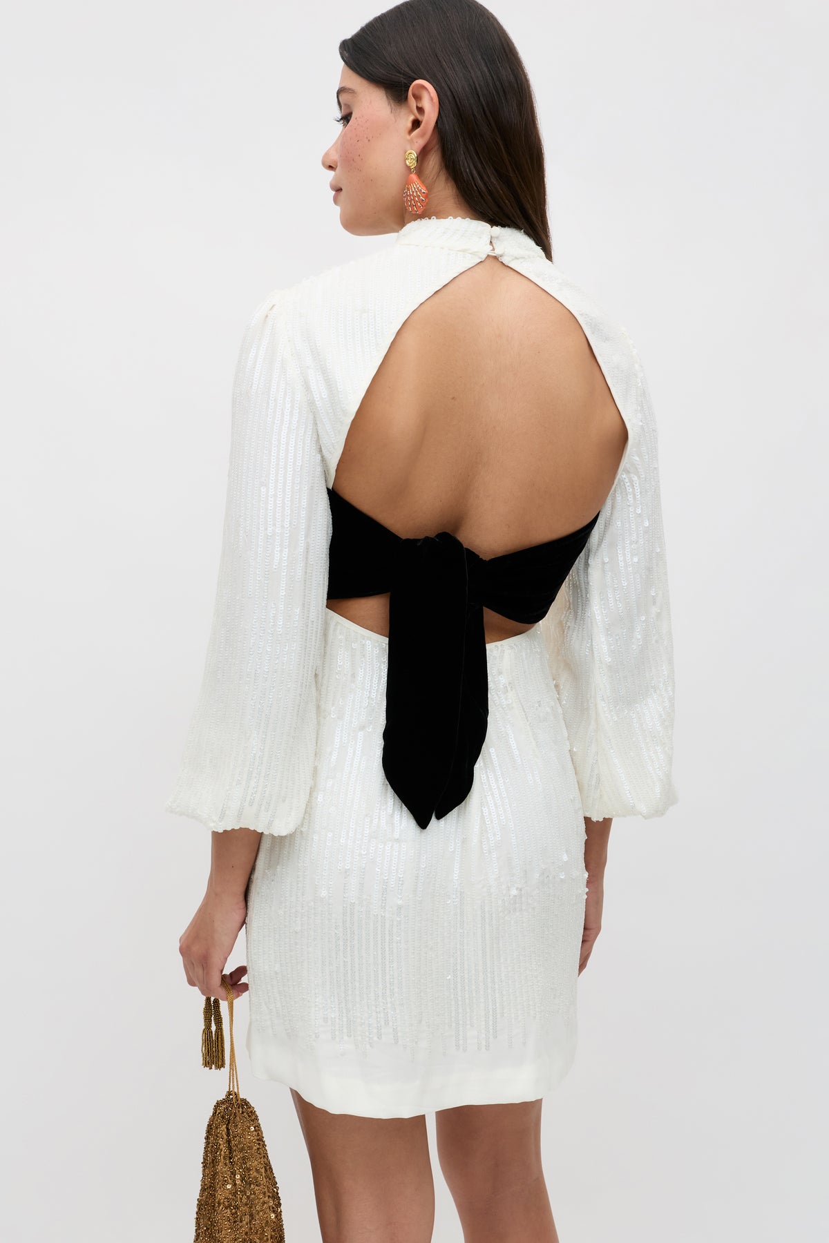 Lara Sequinned Mini Dress in Ivory Sequin | RIXO USA Lara Sequinned Mini Dress in Ivory Sequin | RIXO USA