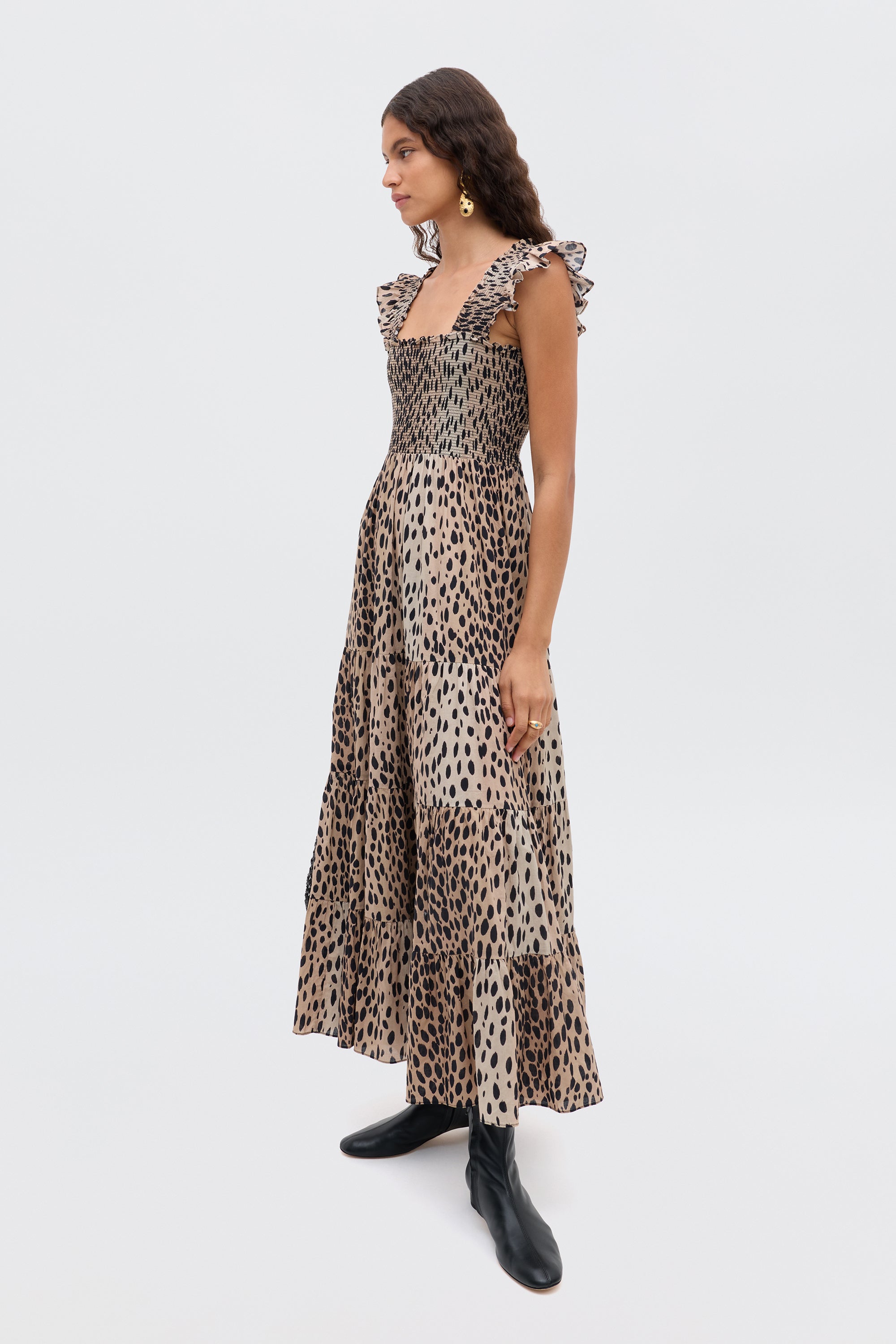 Kendall Cotton Midi Dress in Brown Antelope Spot Black | RIXO USA ⋆