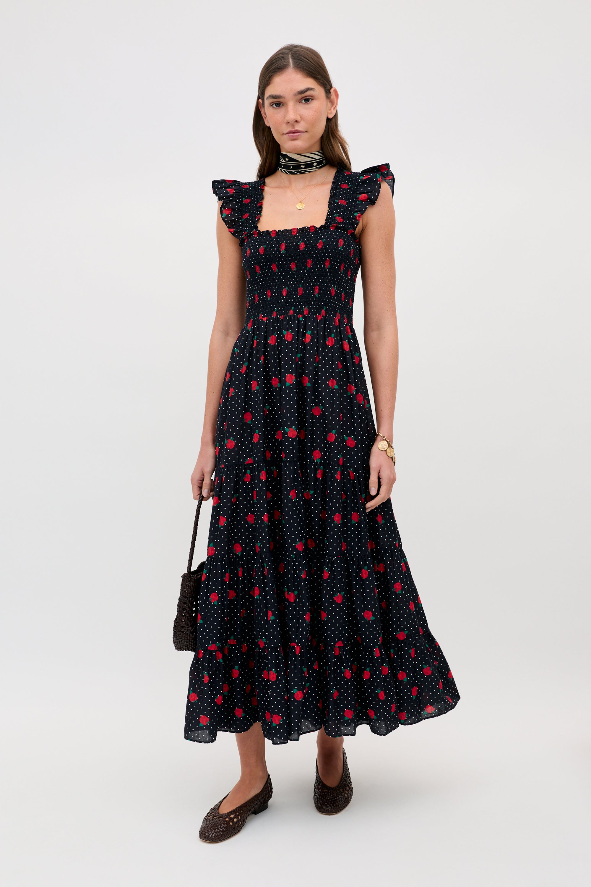 Kendall Cotton Midi Dress in Rose Spot Black | RIXO USA ⋆