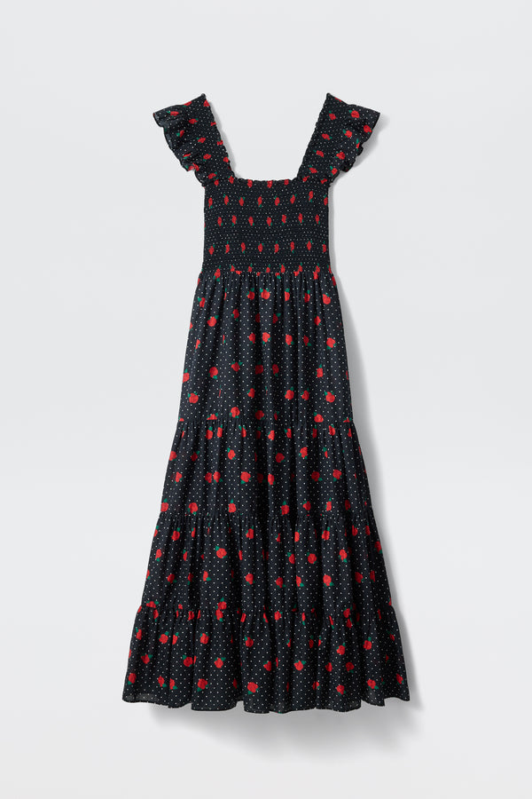 Kendall Cotton Midi Dress in Rose Spot Black | RIXO Kendall Cotton Midi Dress in Rose Spot Black | RIXO