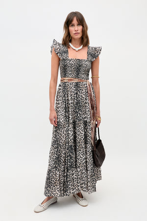 Kendall Cotton Midi Dress in Brown Nina Leopard Mocha