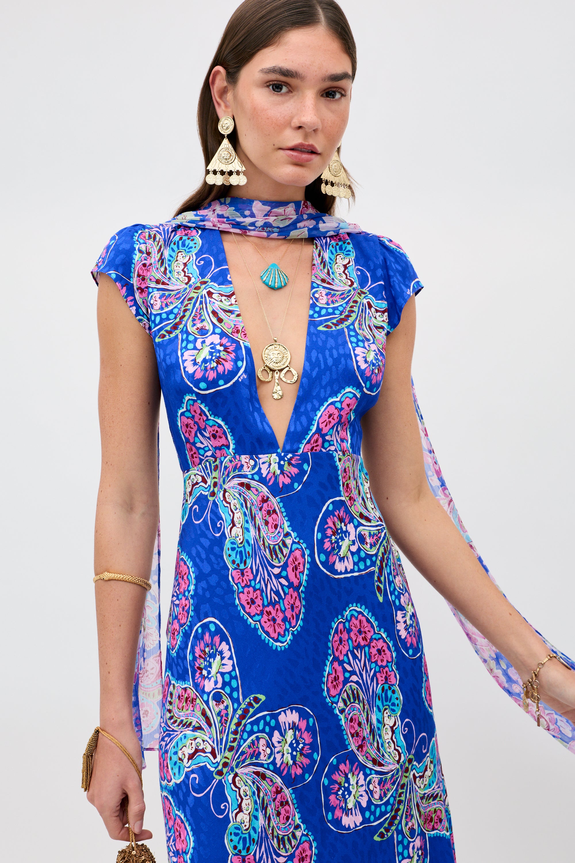 Amy Satin Jacquard Dress in Butterfly Bloom Jacquard Blue | RIXO