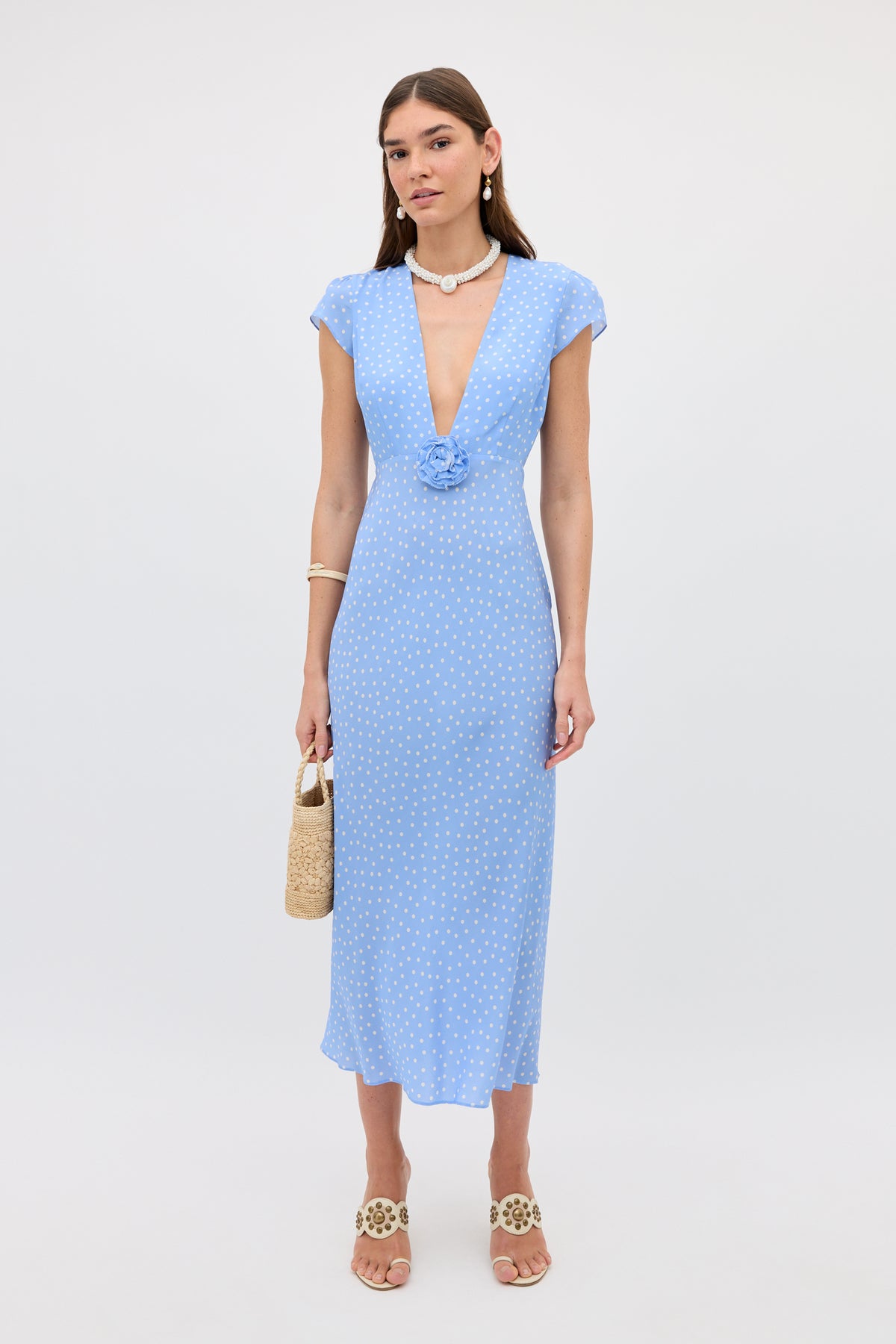 light blue polka dot dress Amy Silk Dress in Layla Dot Light Blue