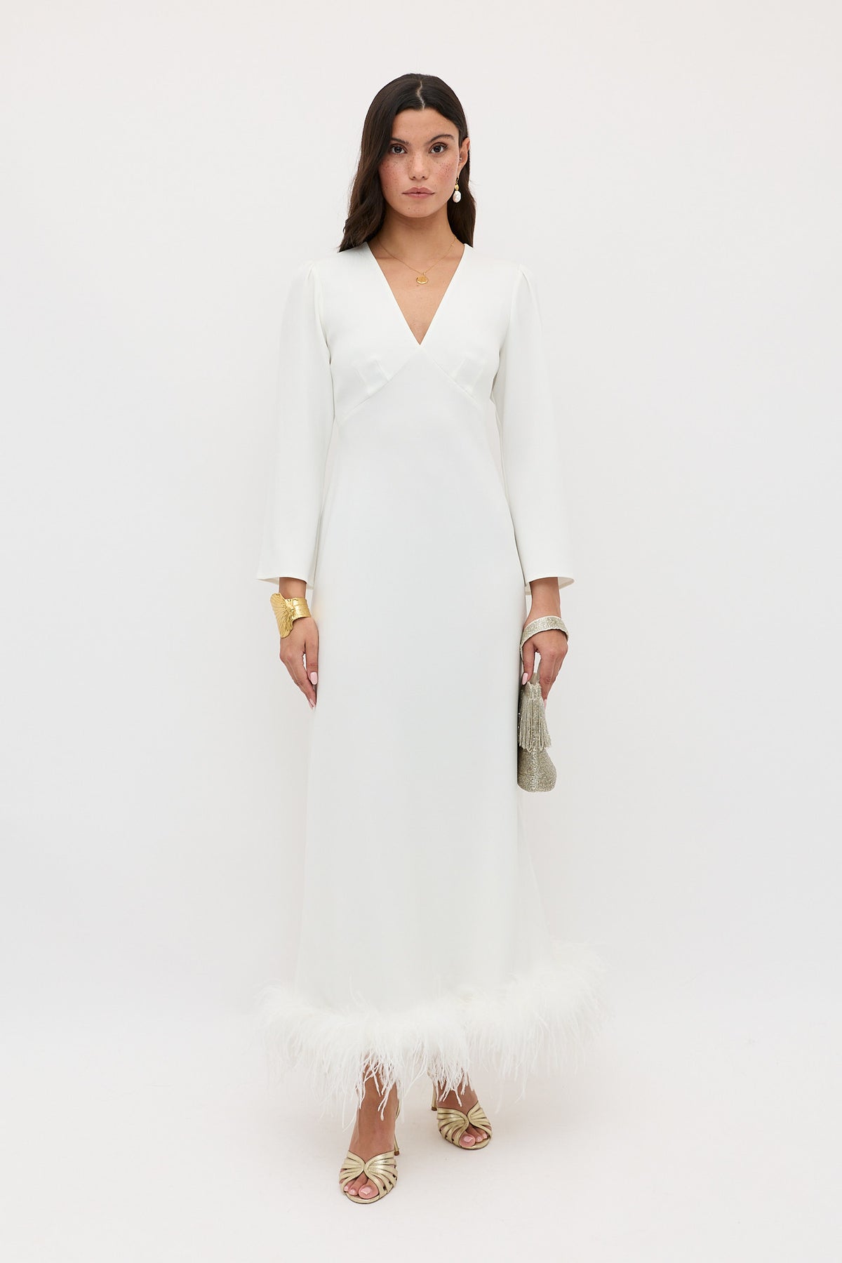 Mya Feathered Midi Dress in Ivory Feathers | RIXO Mya Feathered Midi Dress in Ivory Feathers | RIXO