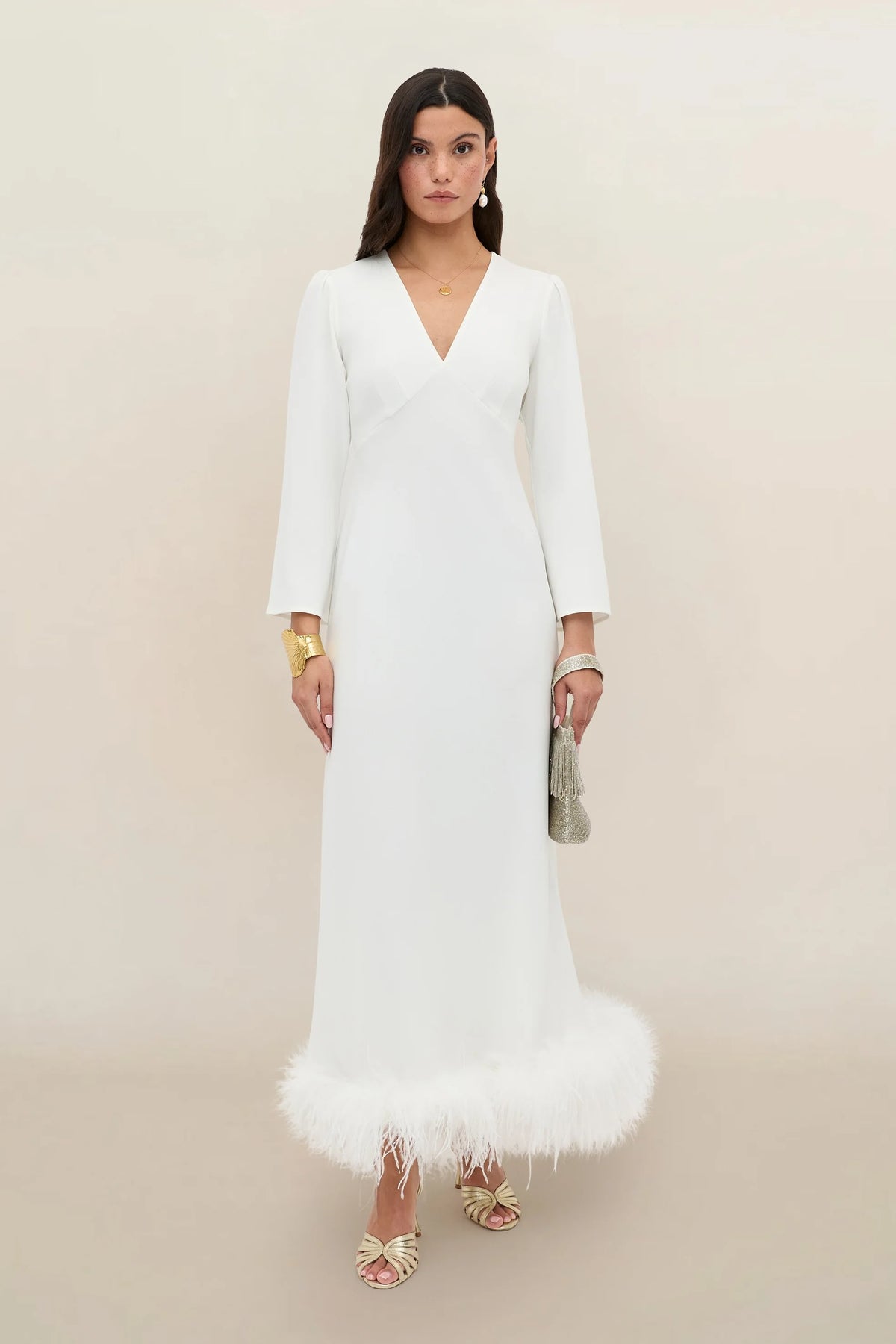 RIXO Bridal Mya Feathered Midi