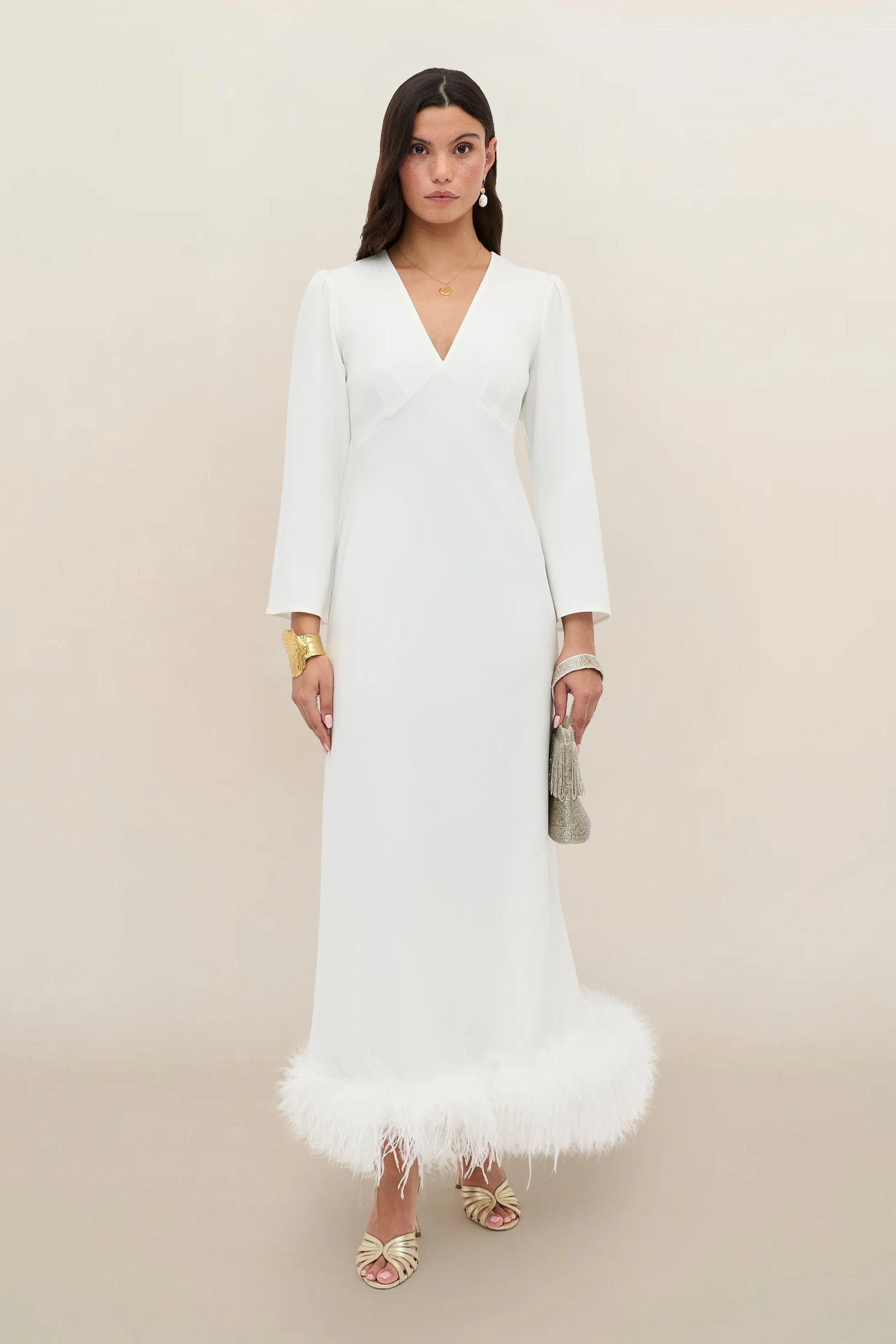 RIXO Bridal Mya Feathered Midi