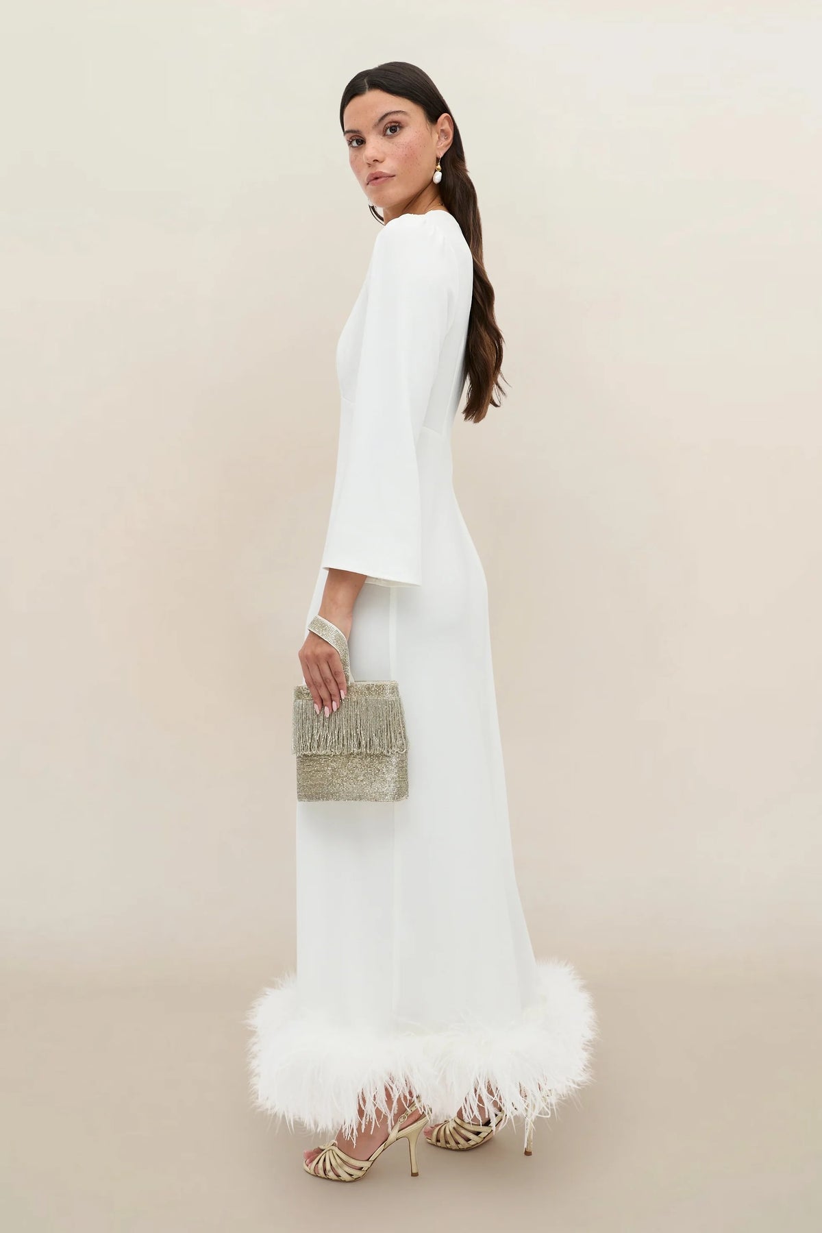 RIXO Bridal Mya Feathered Midi