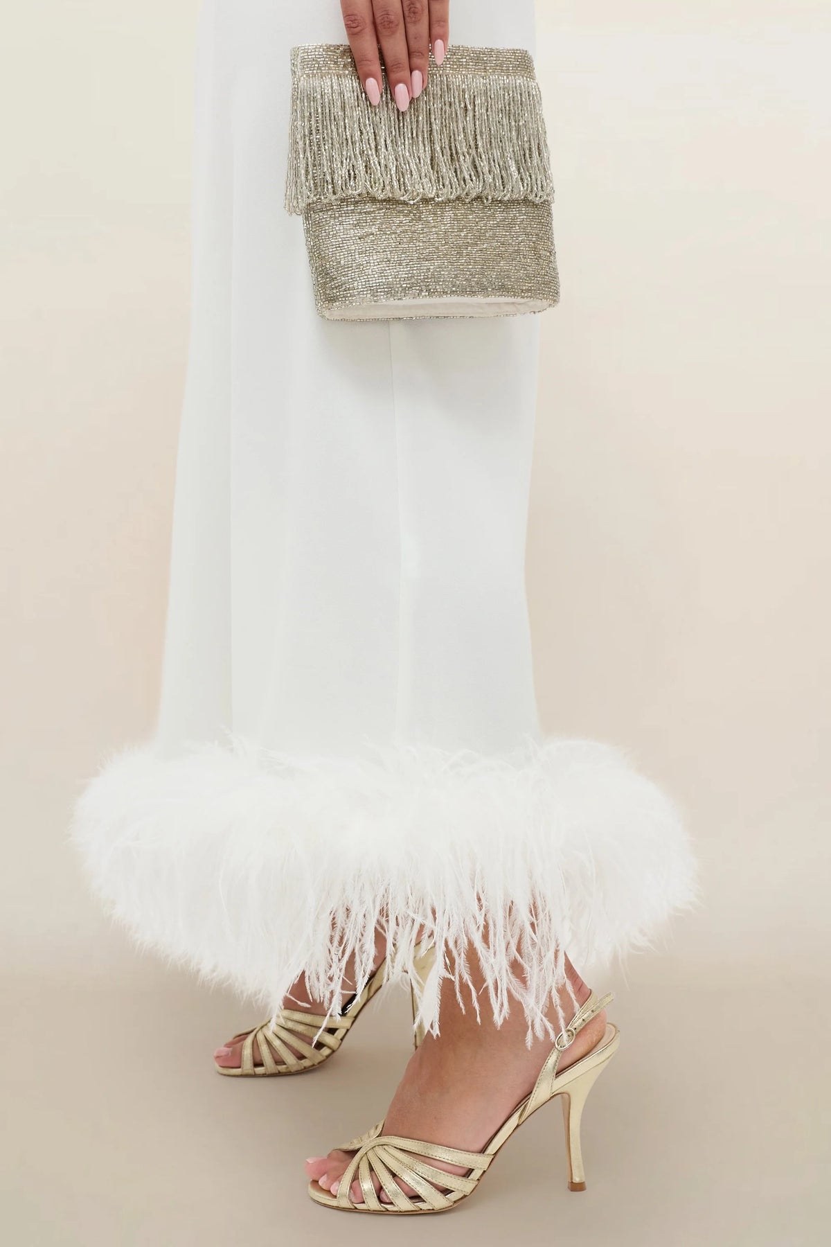 Mya Feathered Midi Dress in Ivory Feathers | RIXO USA Mya Feathered Midi Dress in Ivory Feathers | RIXO USA