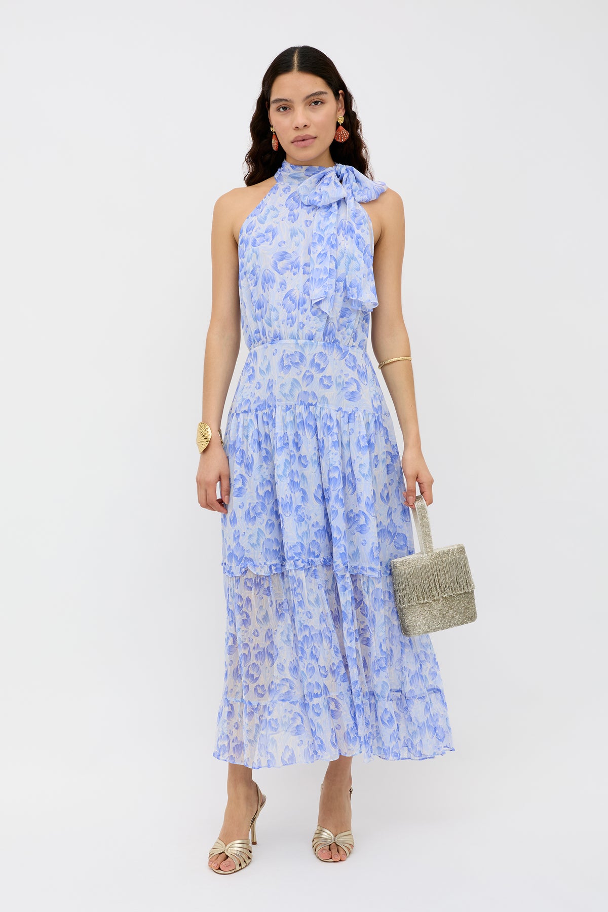 RIXO Abi Chiffon Midi Tulip Fields Cornflower Blue RIXO Abi Chiffon Midi Tulip Fields Cornflower Blue