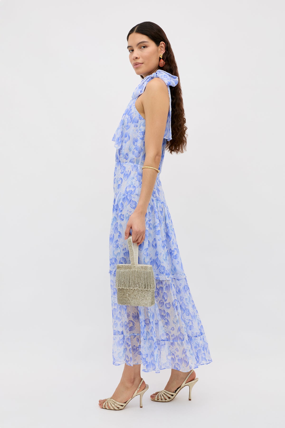 RIXO Abi Chiffon Midi Tulip Fields Cornflower Blue RIXO Abi Chiffon Midi Tulip Fields Cornflower Blue