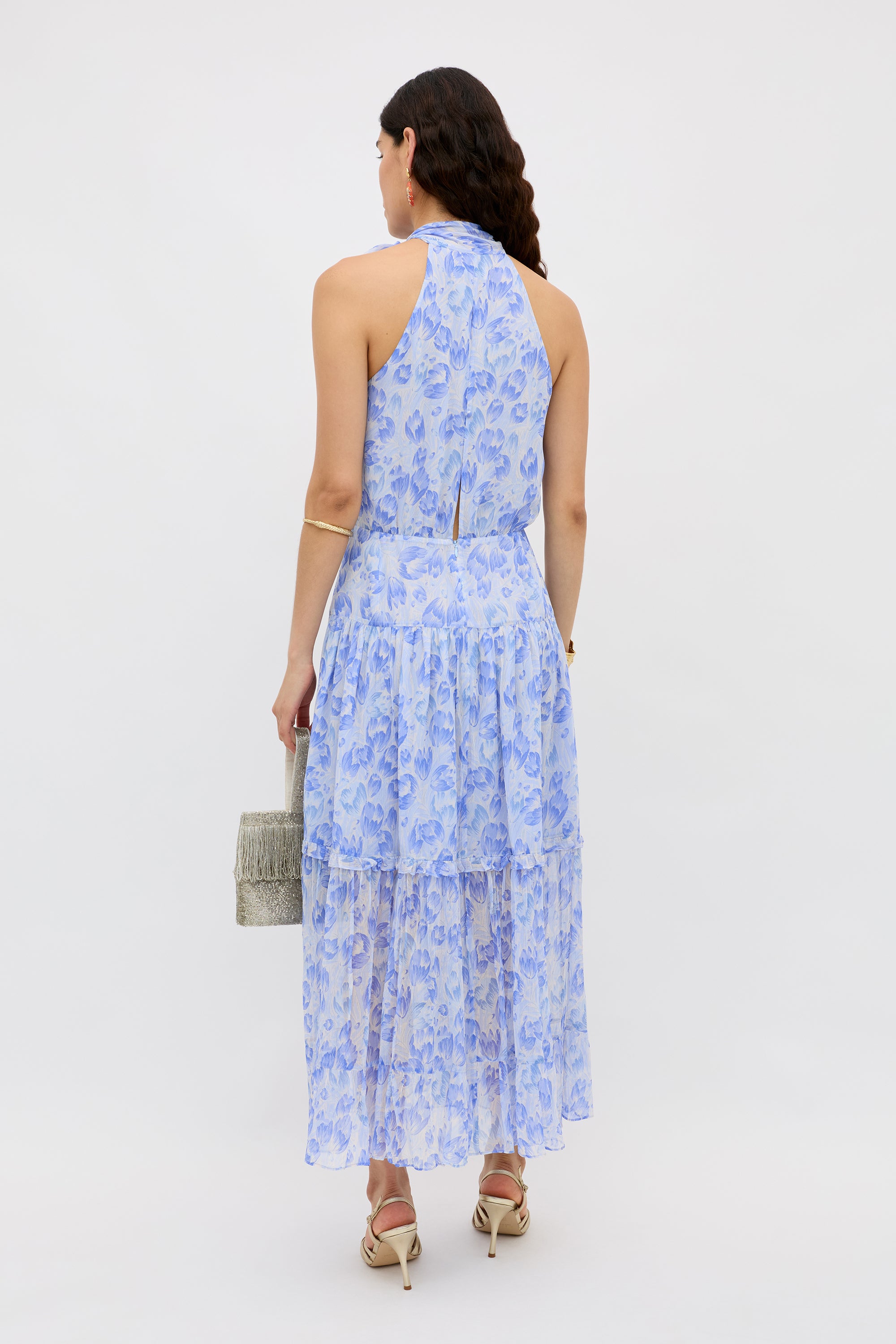 Abi Chiffon Midi Dress in Tulip Fields Cornflower Blue | RIXO USA ⋆