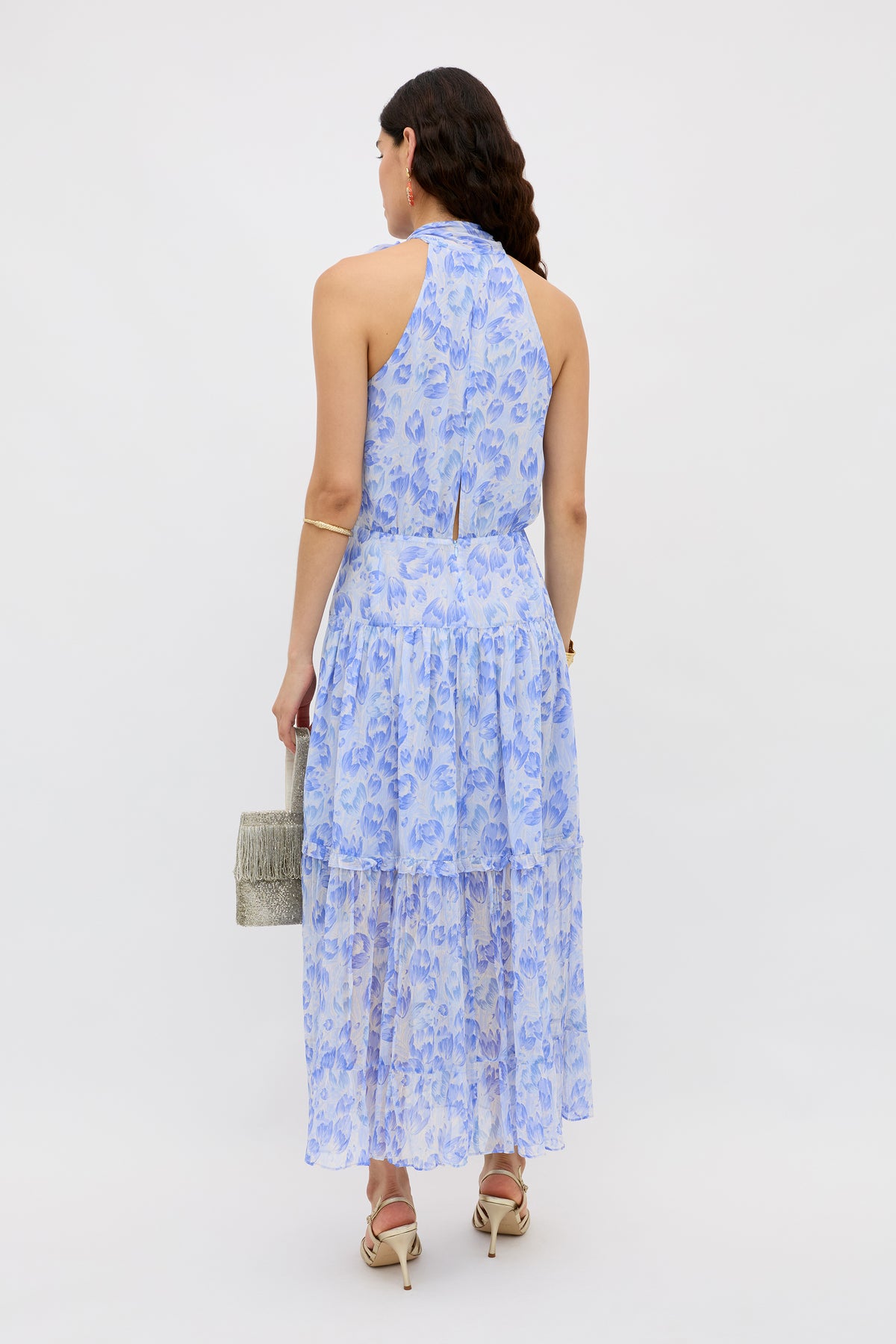 RIXO Abi Chiffon Midi Tulip Fields Cornflower Blue RIXO Abi Chiffon Midi Tulip Fields Cornflower Blue