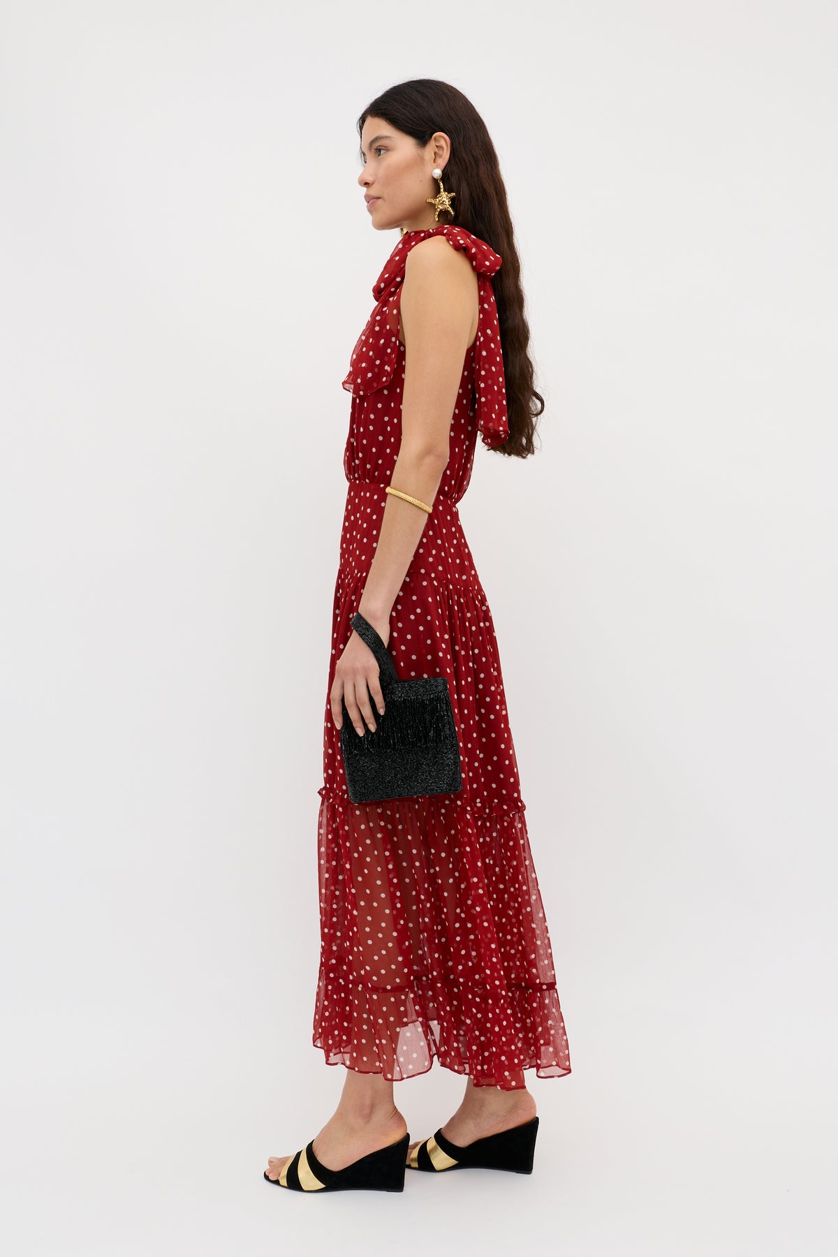 Abi Dress Chiffon Midi Dress in Layla Dot Red | RIXO USA Abi Dress Chiffon Midi Dress in Layla Dot Red | RIXO USA