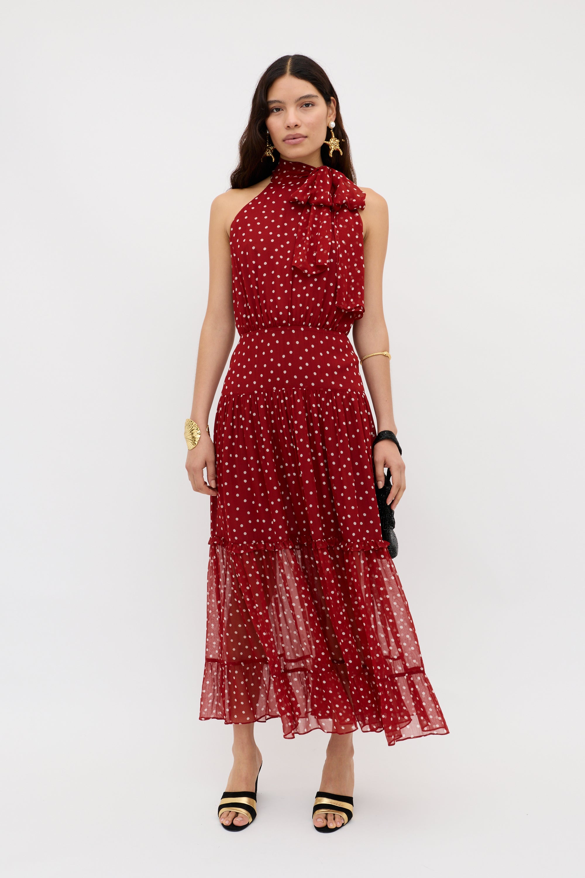Abi Chiffon Midi Dress in Layla Dot Red | RIXO USA ⋆