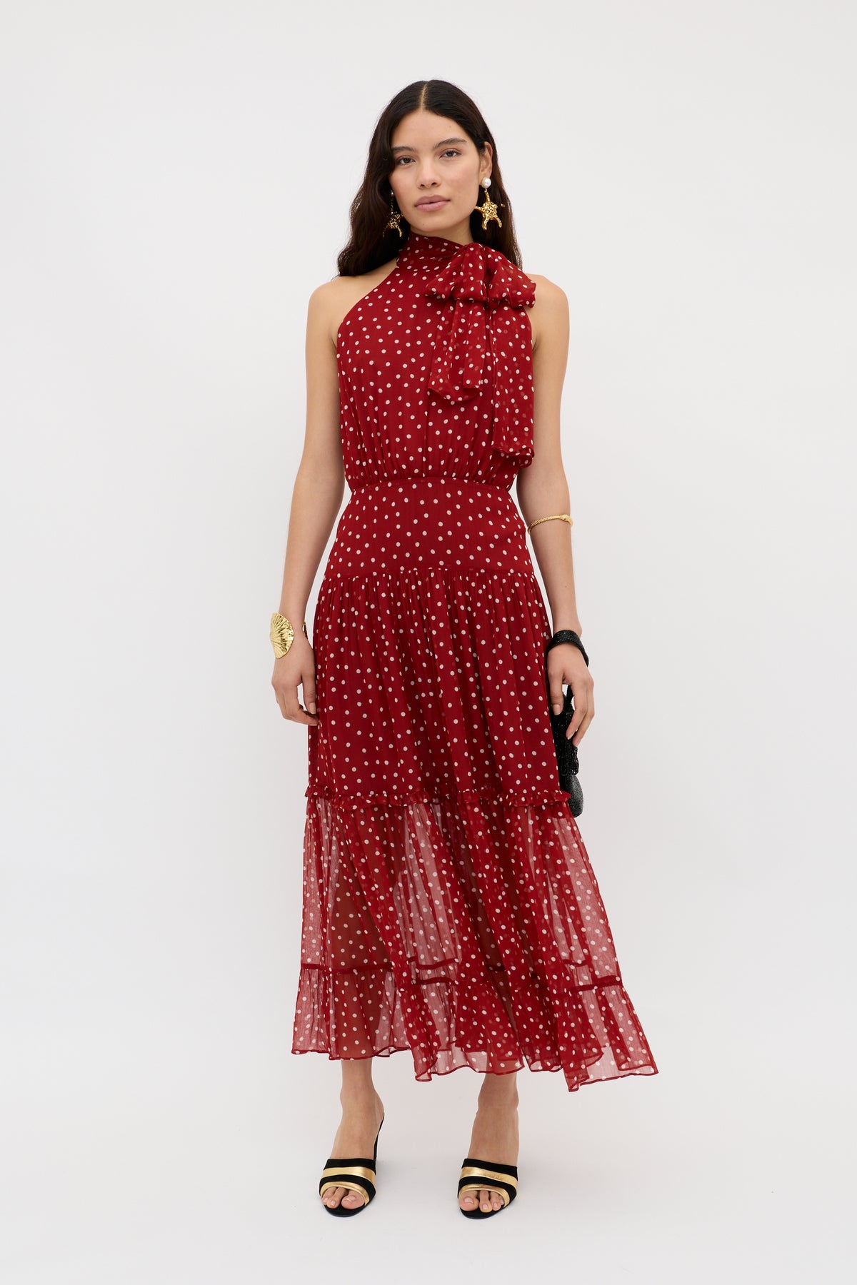 Abi Dress Chiffon Midi Dress in Layla Dot Red | RIXO USA Abi Dress Chiffon Midi Dress in Layla Dot Red | RIXO USA