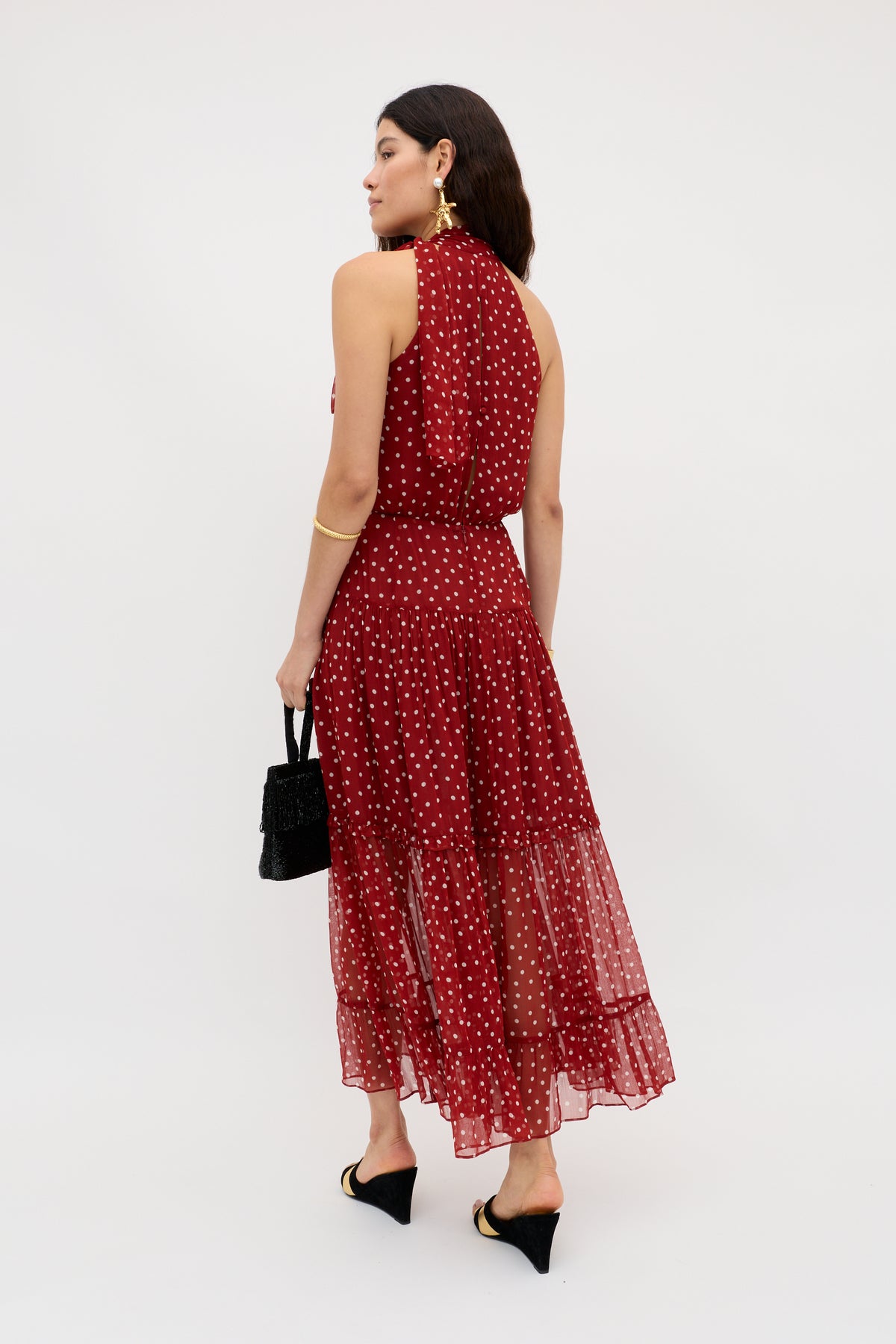 RIXO Abi Chiffon Midi Layla Dot Red RIXO Abi Chiffon Midi Layla Dot Red