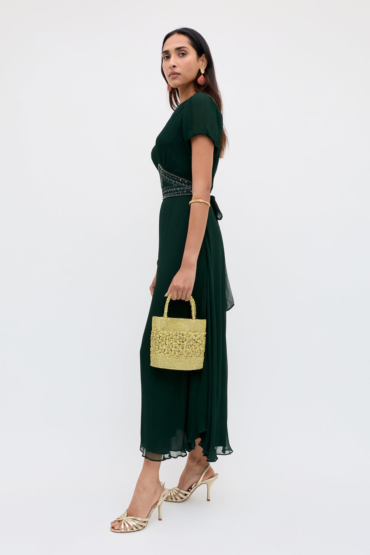 Corrine Embellished Chiffon Dress in Diana Embellishment Forest Green | RIXO USA Corrine Embellished Chiffon Dress in Diana Embellishment Forest Green | RIXO USA