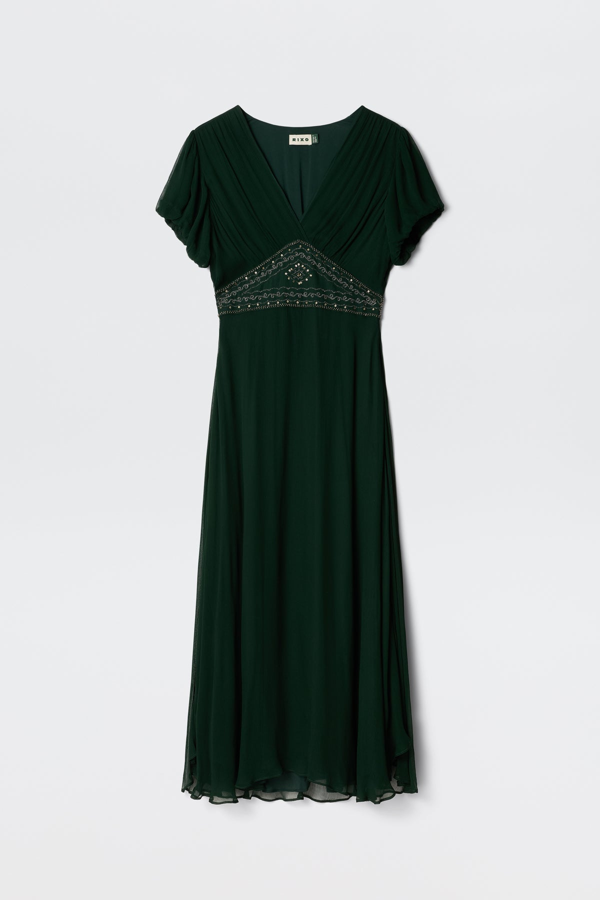 Corrine Embellished Chiffon Dress in Diana Embellishment Forest Green | RIXO USA Corrine Embellished Chiffon Dress in Diana Embellishment Forest Green | RIXO USA