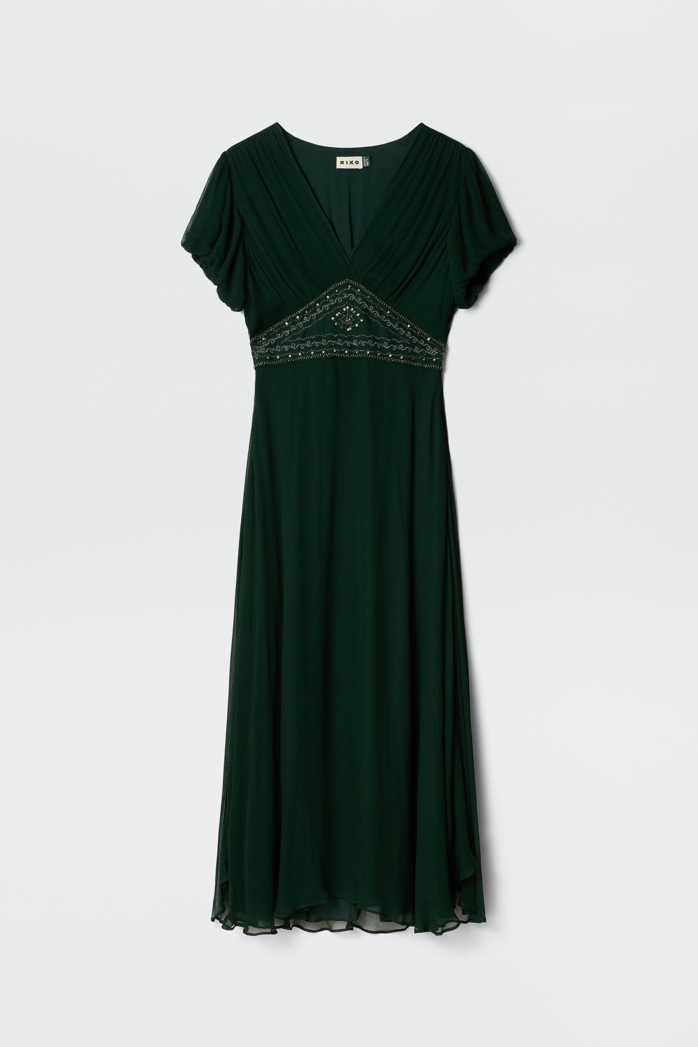 Corrine Embellished Chiffon Dress in Diana Embellishment Forest Green | RIXO Corrine Embellished Chiffon Dress in Diana Embellishment Forest Green | RIXO